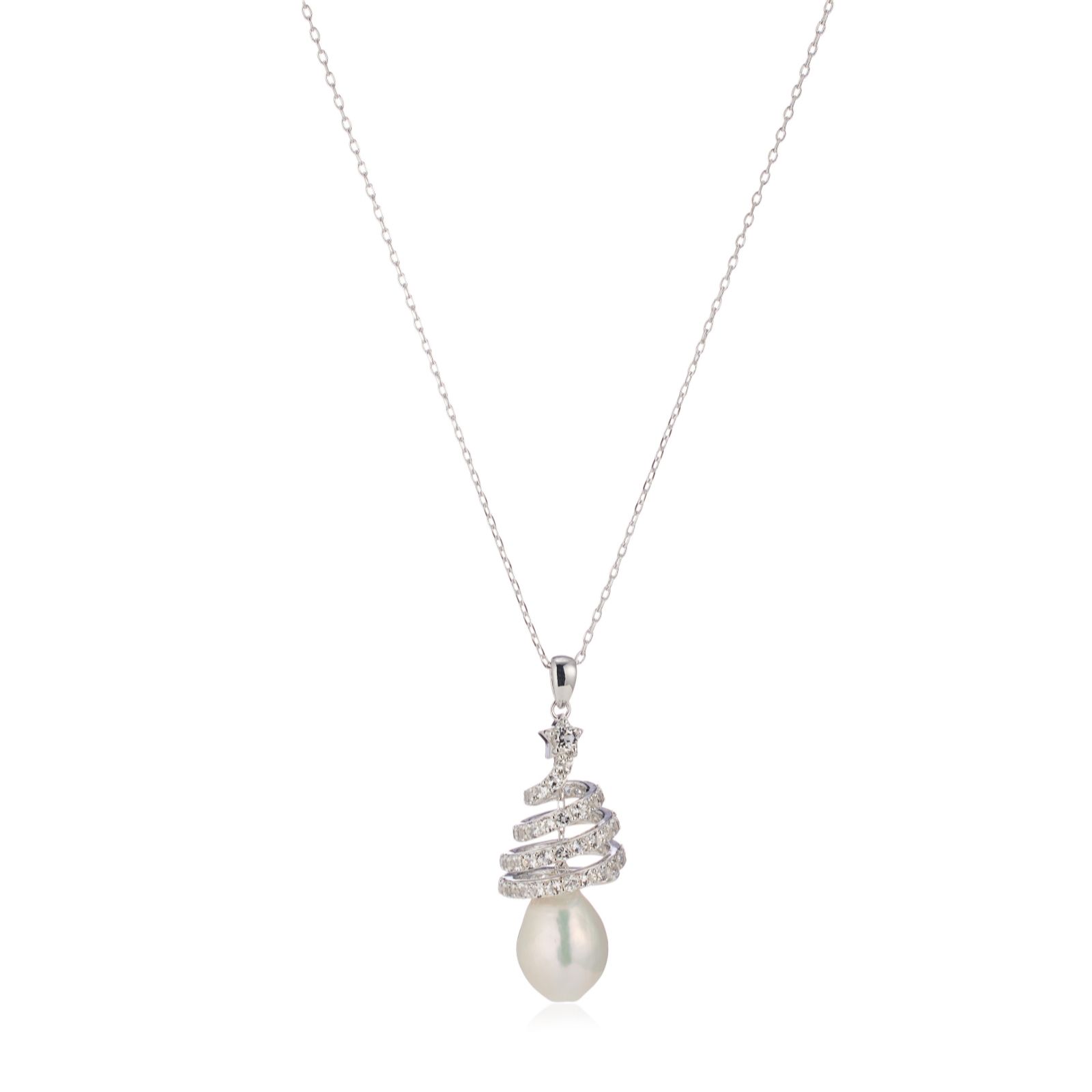 Lara Pearl 8-9mm Baroque Ming Pearl & White Topaz Twisted Pendant & Chain