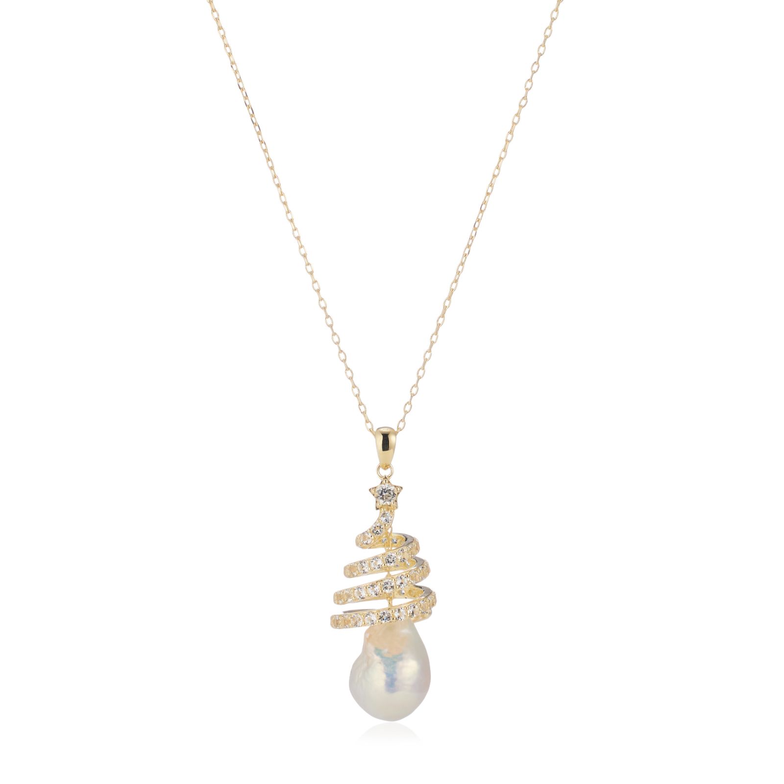 Lara Pearl 8-9mm Baroque Ming Pearl & White Topaz Twisted Pendant & Chain
