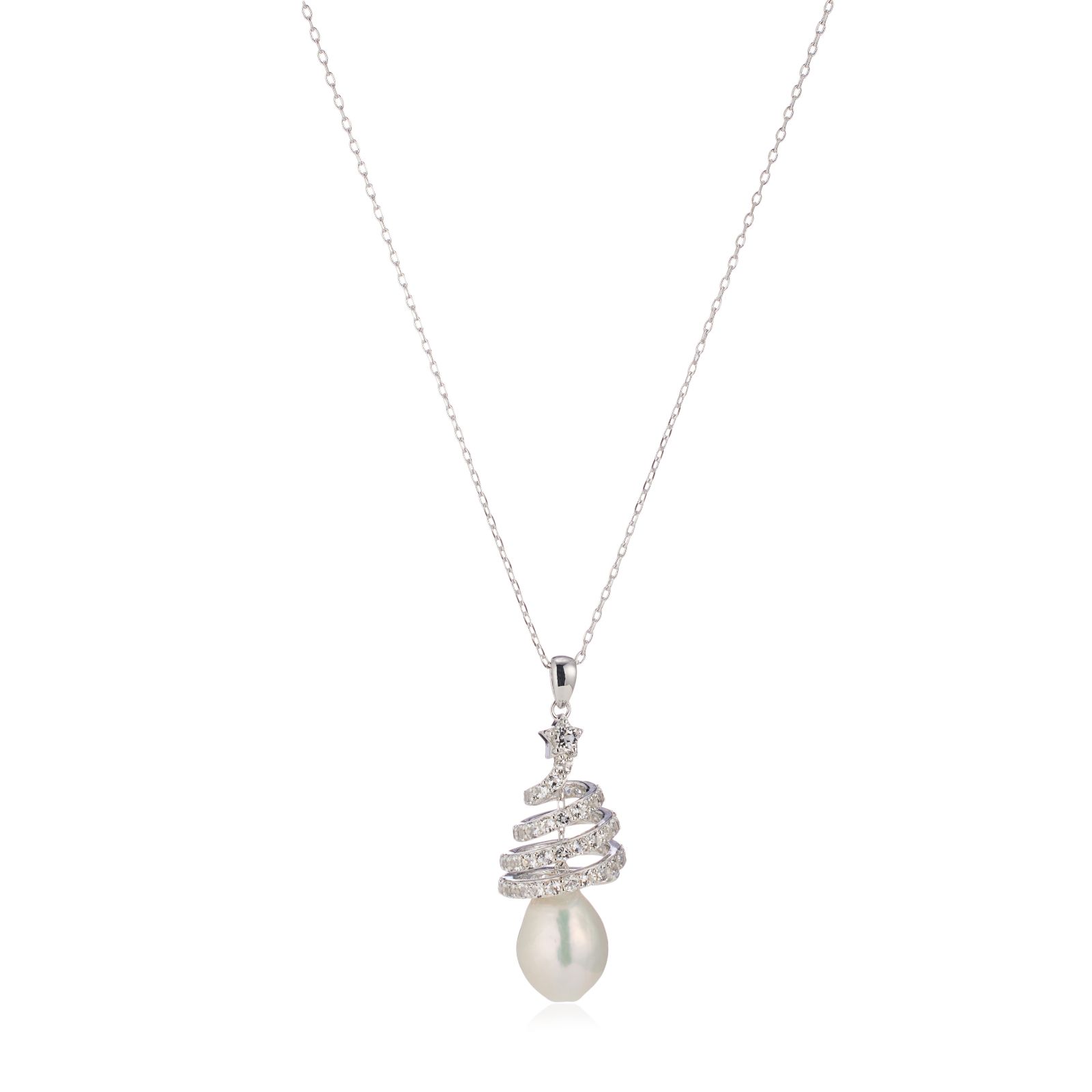Lara Pearl 8-9mm Baroque Ming Pearl & White Topaz Twisted Pendant & Chain