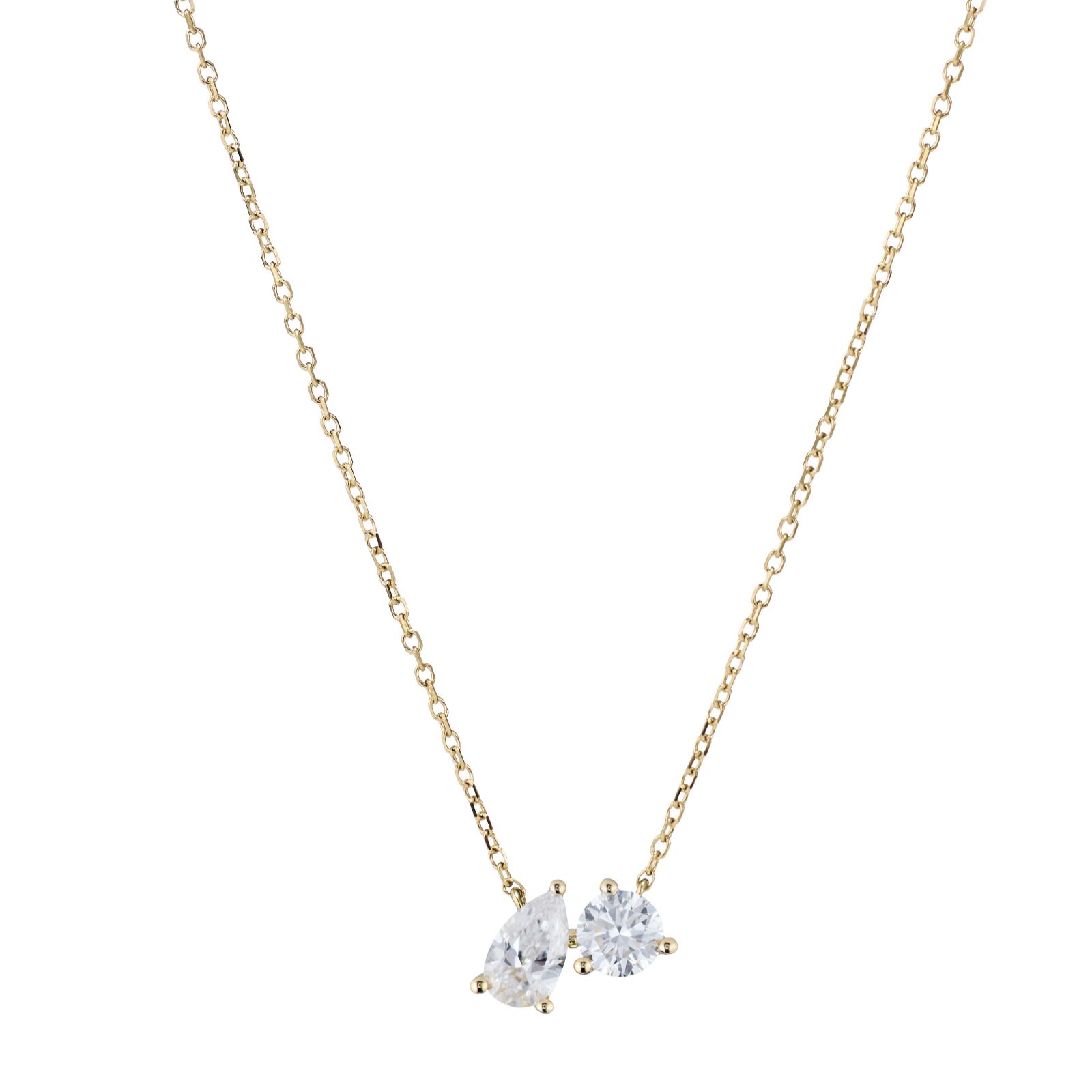 Fire Light 2ct Lab Grown Diamond Toi et Moi Pendant & Chain 9ct Gold