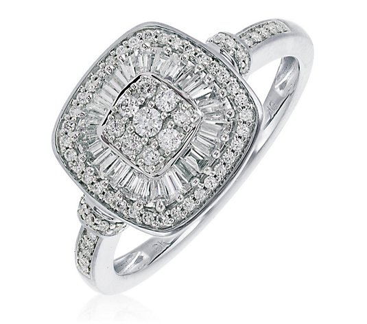 0.50ct Diamond Cushion Shaped Baguette & Brilliant Cluster Ring 9ct Gold