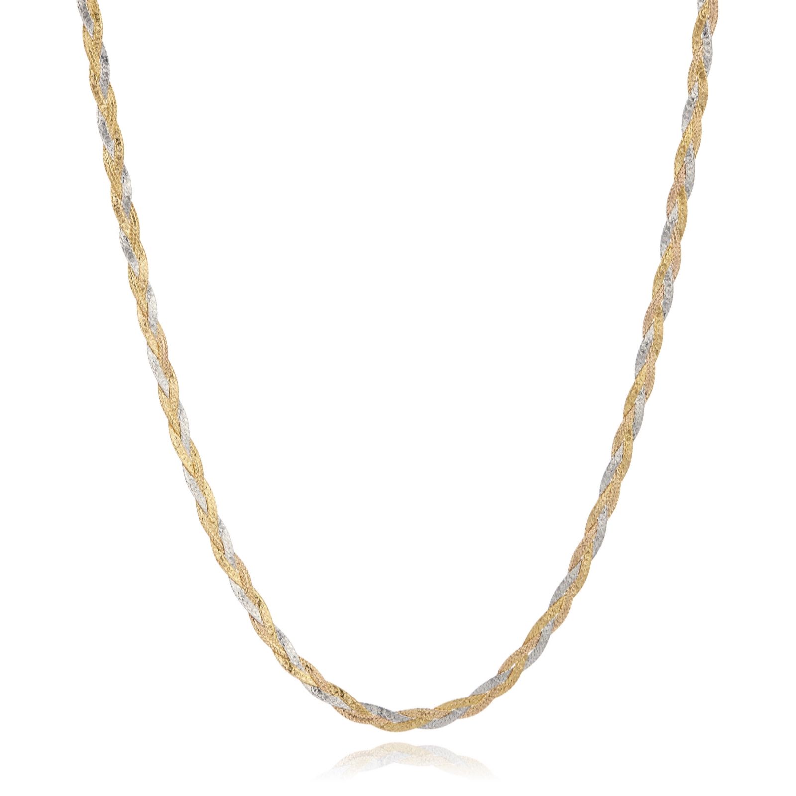 GOLD 9ct 2-Colour Gold 3.5mm Diamond Cut 3Plait Herringbone Necklace 4.28g