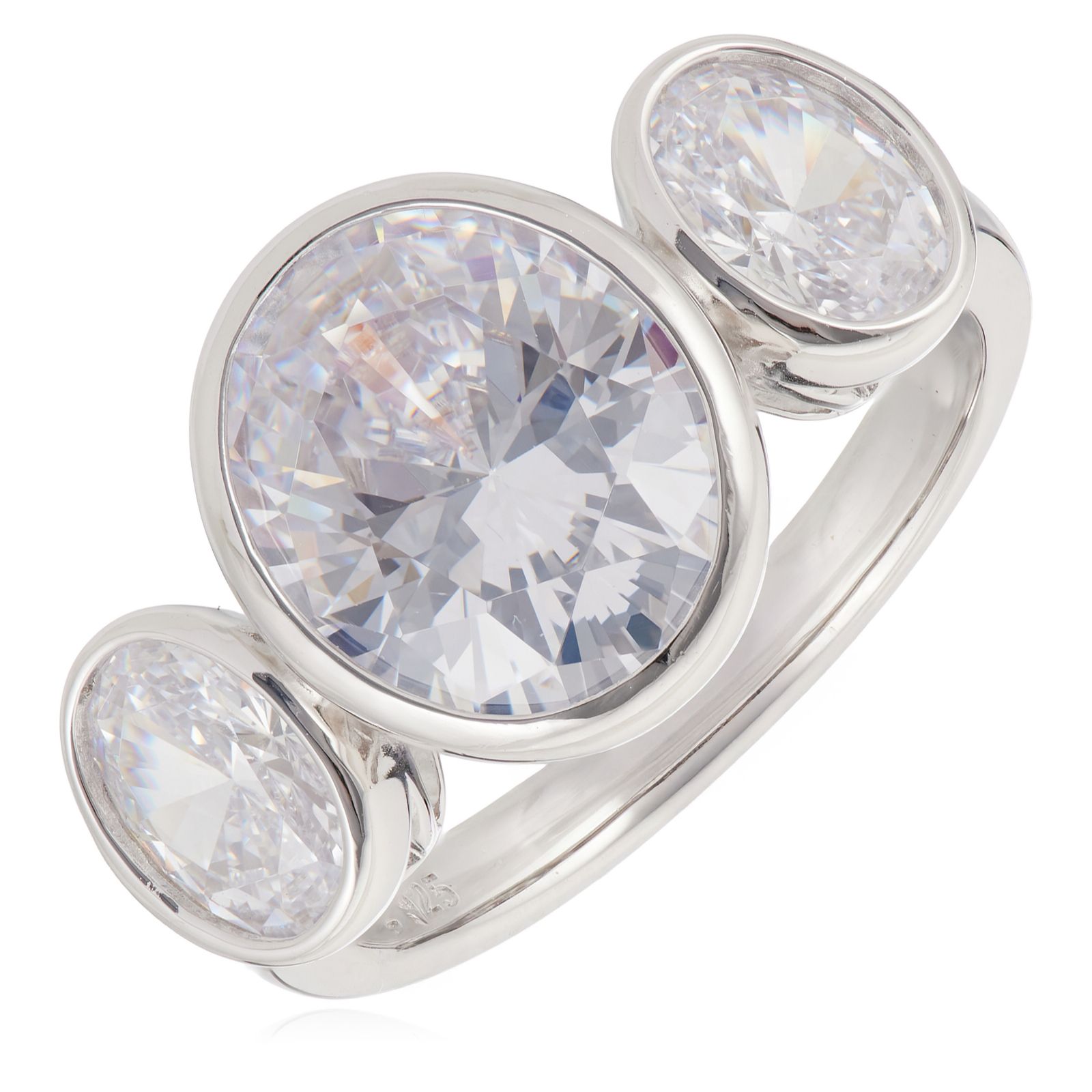 Diamonique 5.5ct tw Bezel Oval Trilogy Ring Sterling Silver