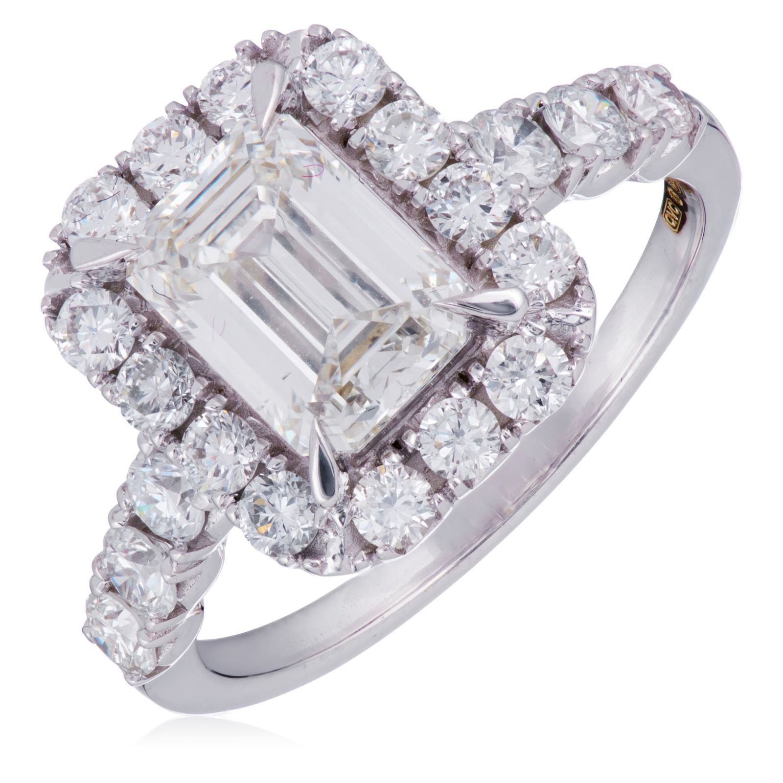 Fire Light 3ct Lab Grown Diamond Emerald Cut Halo Ring 9ct Gold