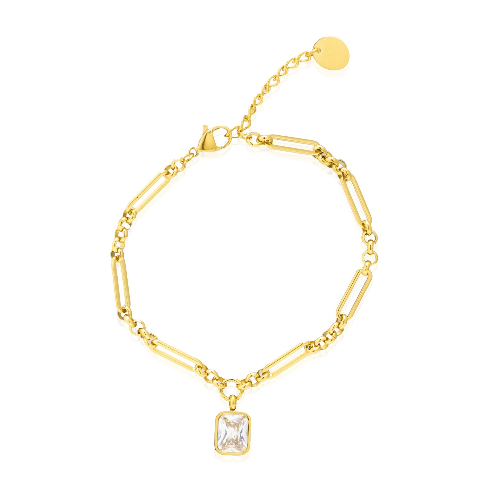Steel By Diamonique Link Bracelet with Emerald Pendant
