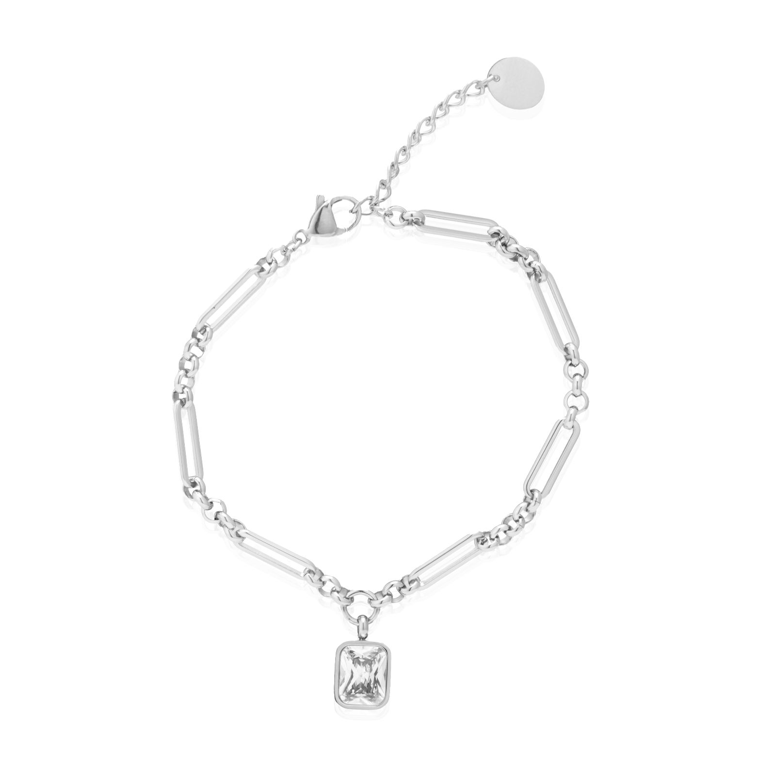 Steel By Diamonique Link Bracelet with Emerald Pendant Stainless Steel