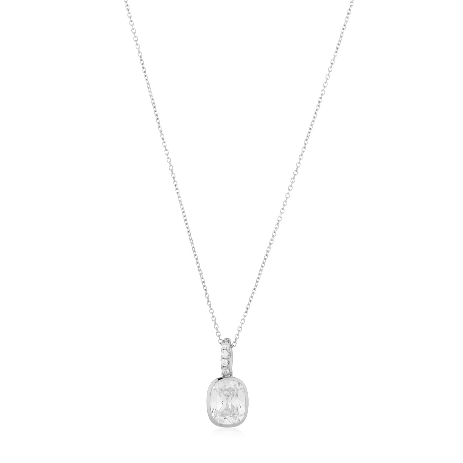 Diamonique 4ct Elongated Cushion Cut Pendant & Chain Sterling Silver