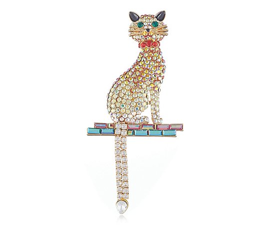 Butler & Wilson Crystal Cat with Moving Tail Brooch