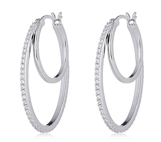 Diamonique 1ct tw Platinum Collection Plated Double Hoop Earrings