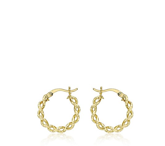 GOLD 9ct Yellow Diamond Cut Twist Hoop Creole Earrings 1.3g
