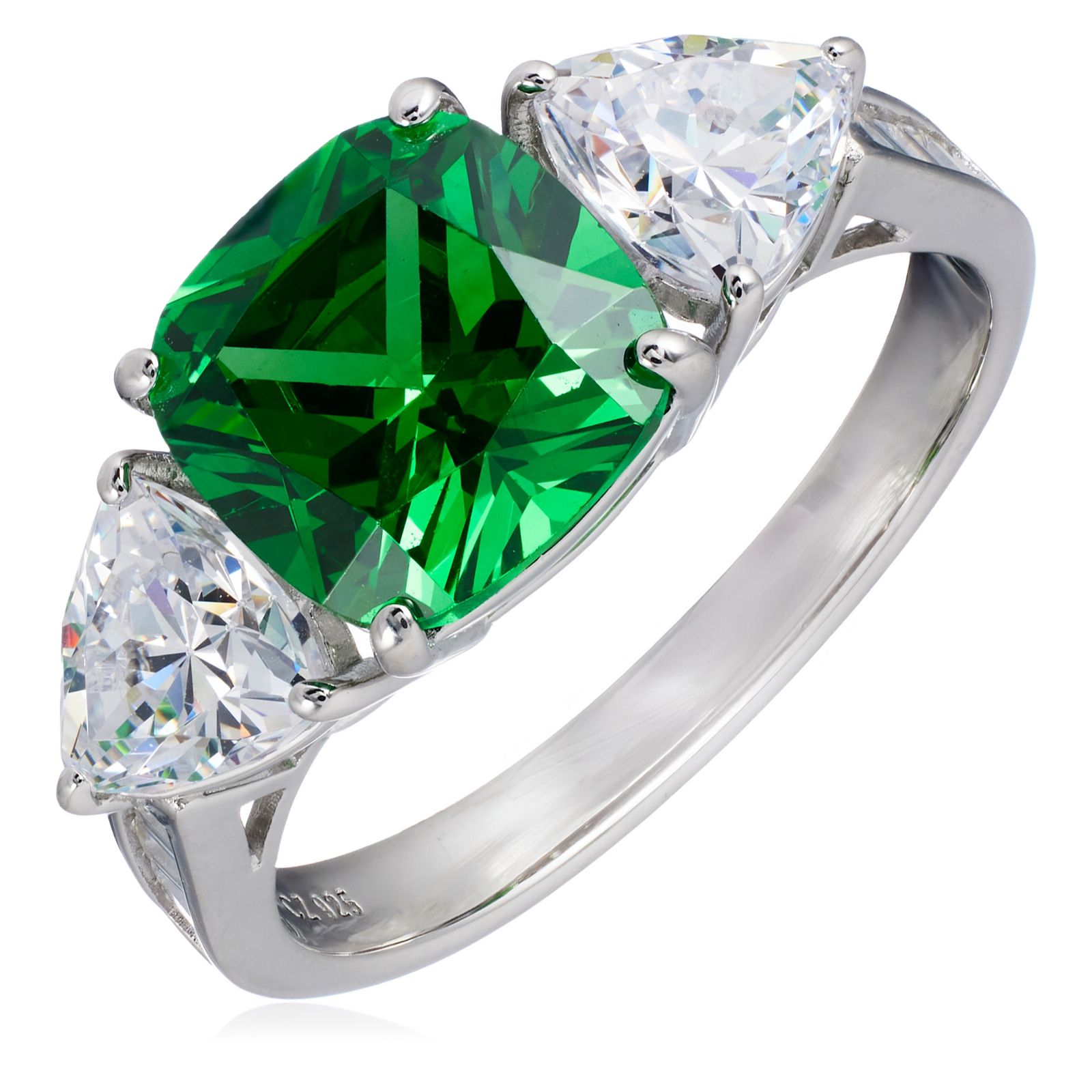 Diamonique 5.5ct tw Princess Cut Trilogy Ring Sterling Silver