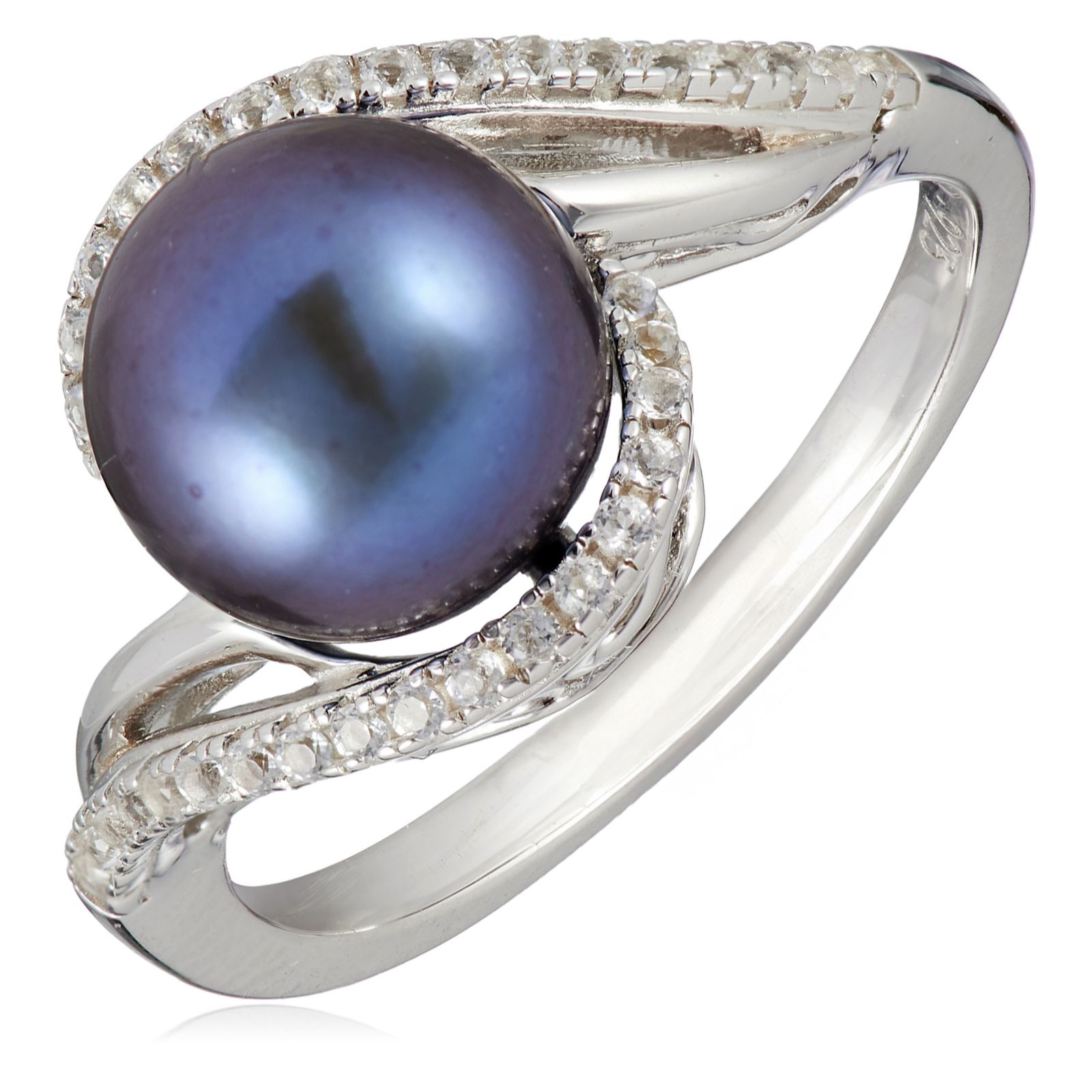 Lara Pearl 8mm Fresh Water Pearl and White Topaz Ring Sterling Silver