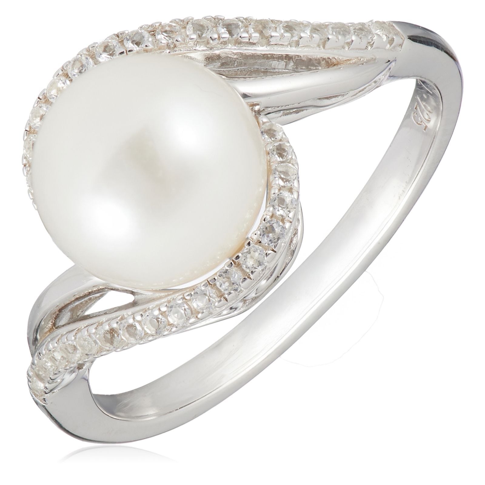 Lara Pearl 8mm Fresh Water Pearl and White Topaz Ring Sterling Silver