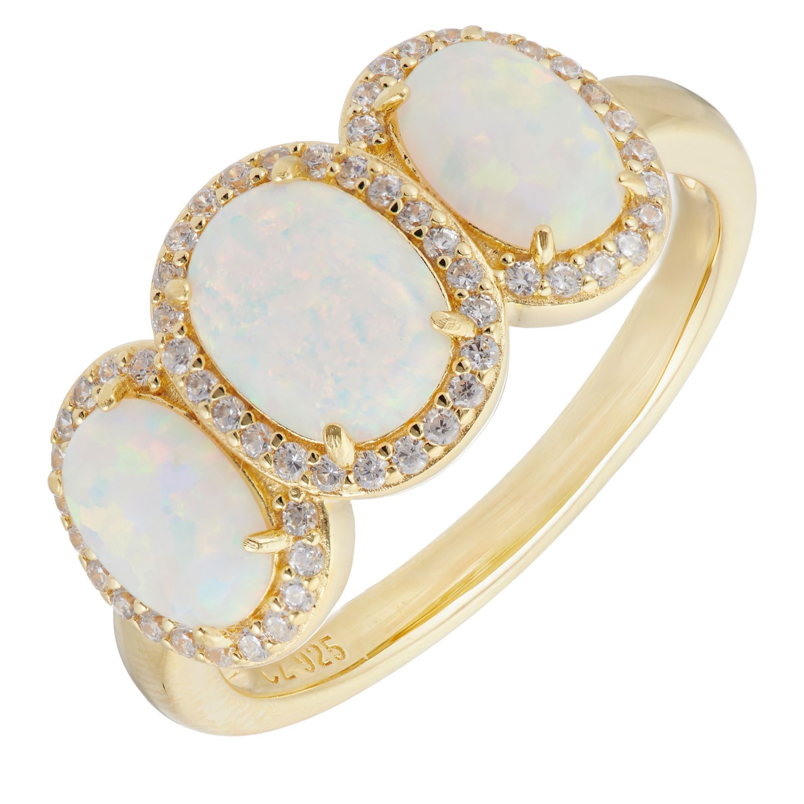 Diamonique 0.29ct tw Oval Opal Trilogy Ring Sterling Silver