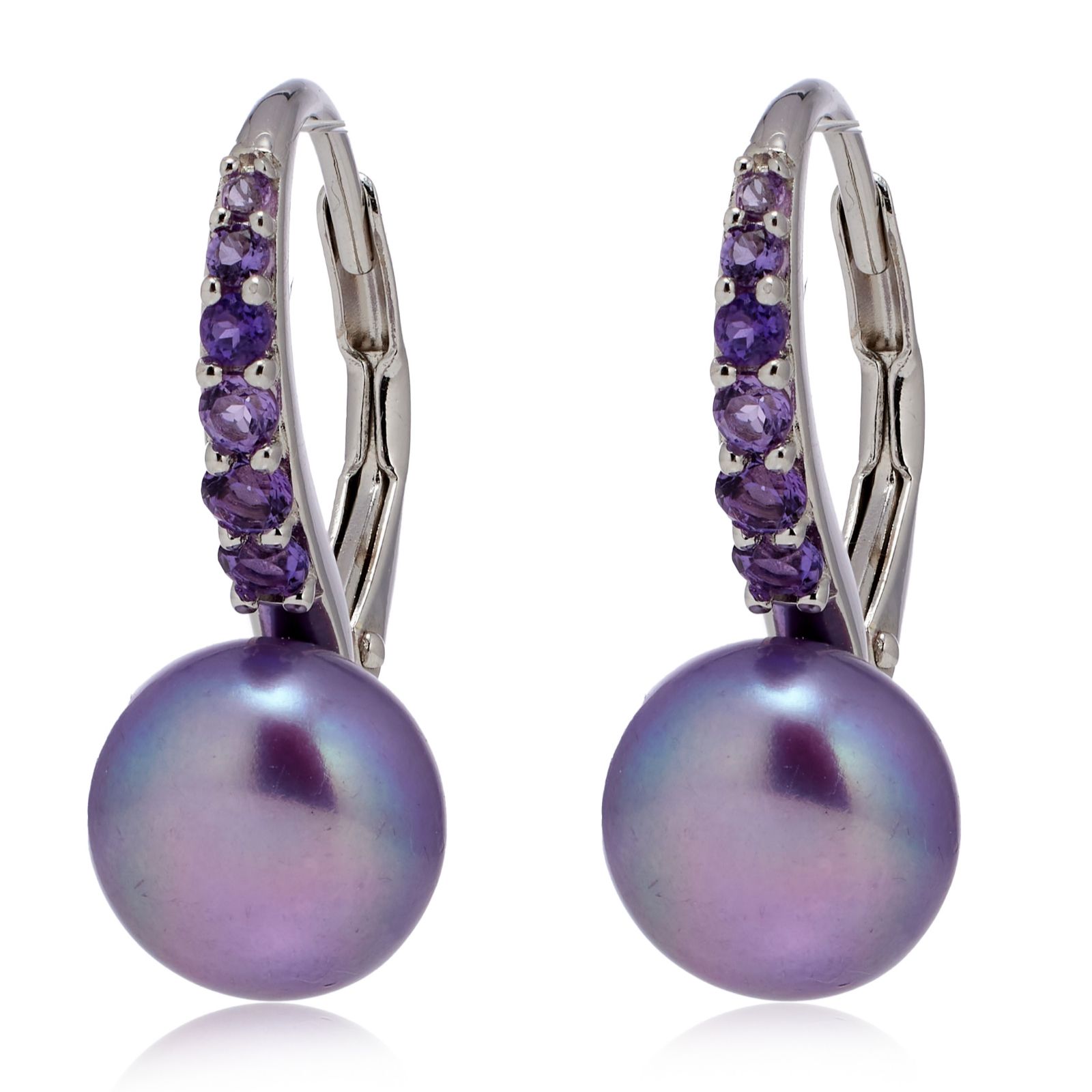 Lara Pearl 8-9mm Button Pearl Semi Precious Stone Leverback Earrings