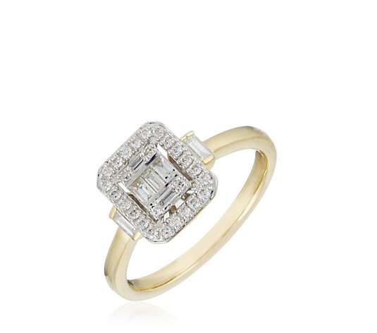 0.45ct Diamond Trilogy Halo Mixed Cut Ring 9ct Gold