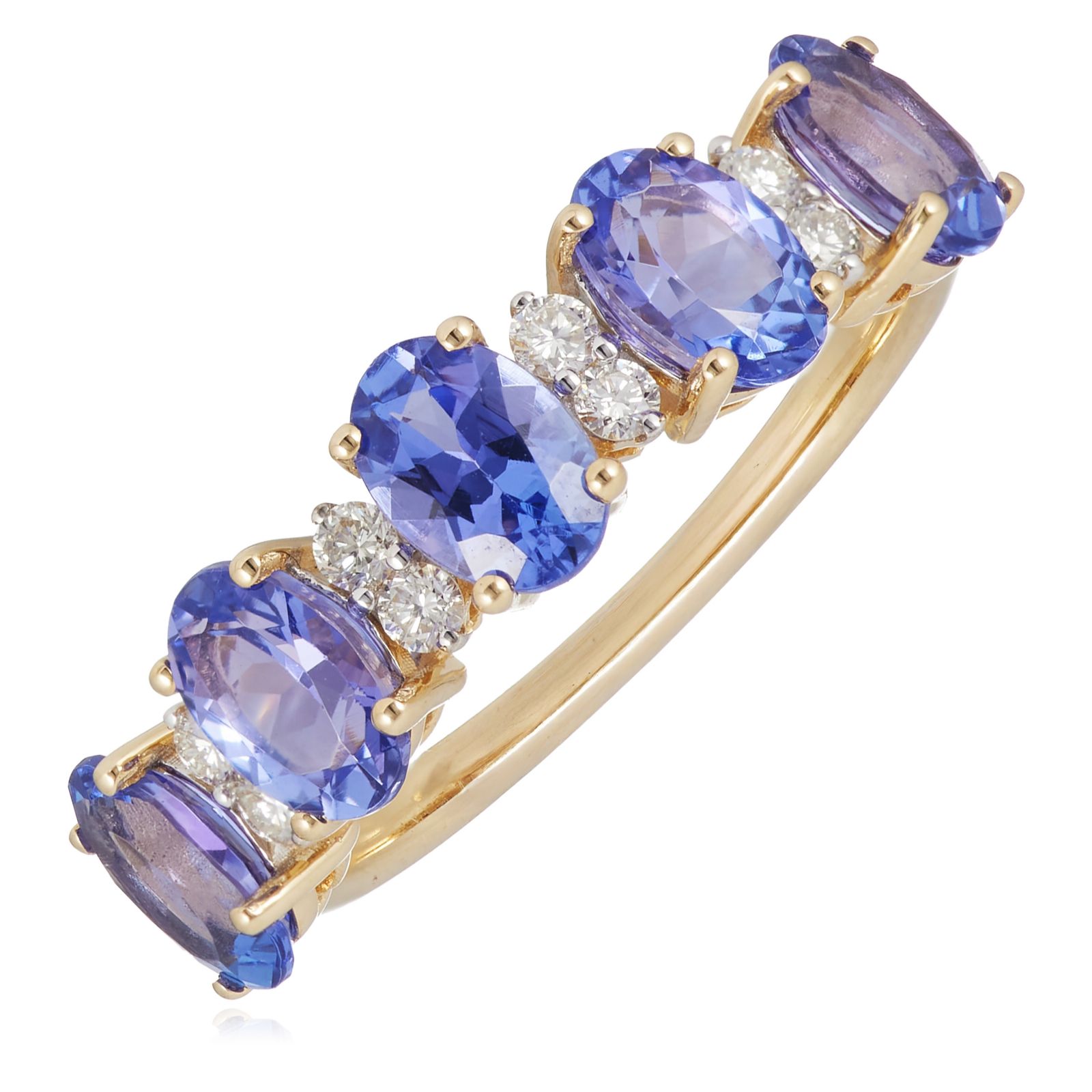 2.02ct AA Oval Tanzanite & 0.18ct Diamond Band Ring 14ct Gold