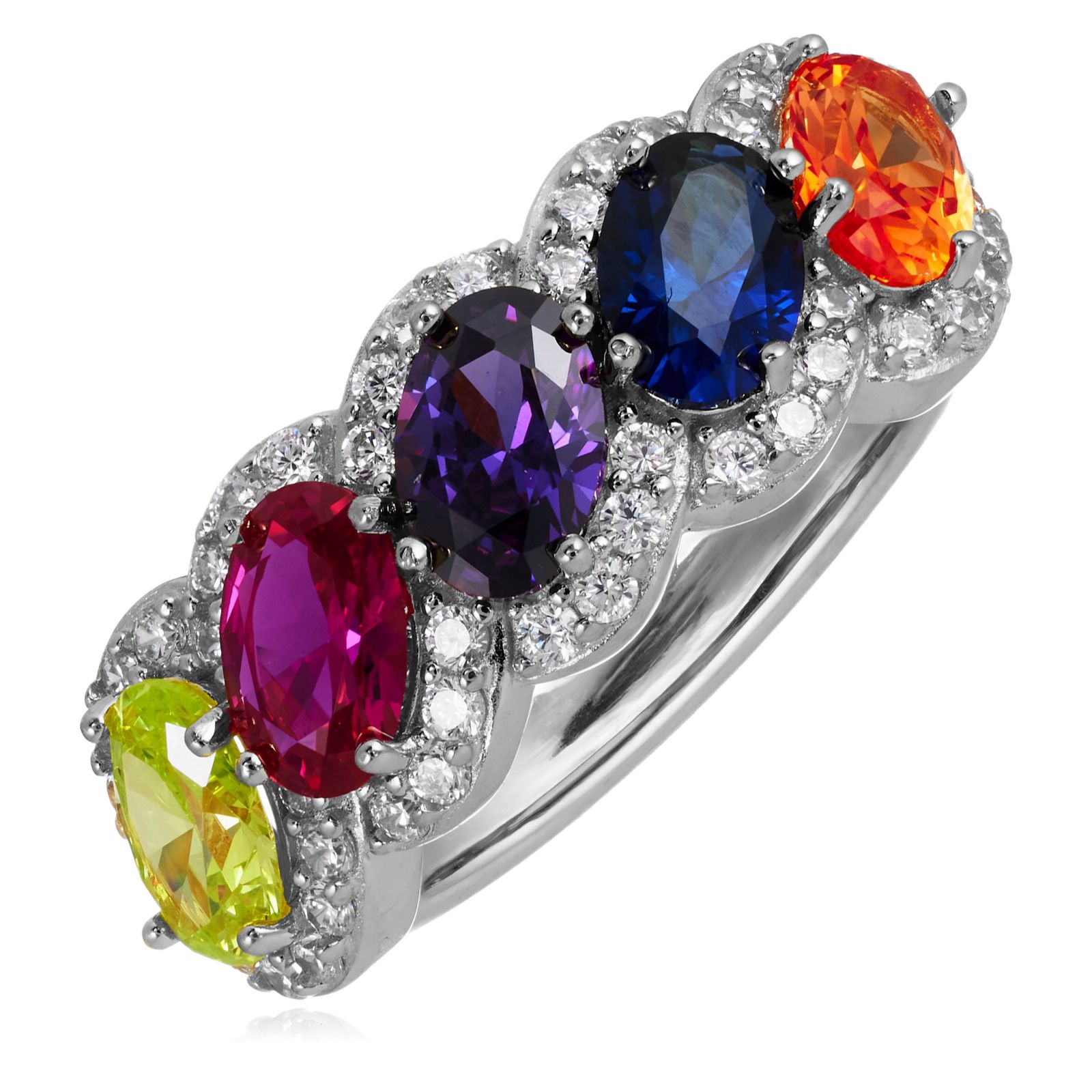 Diamonique 3ct tw Oval Multi Stone Ring Sterling Silver