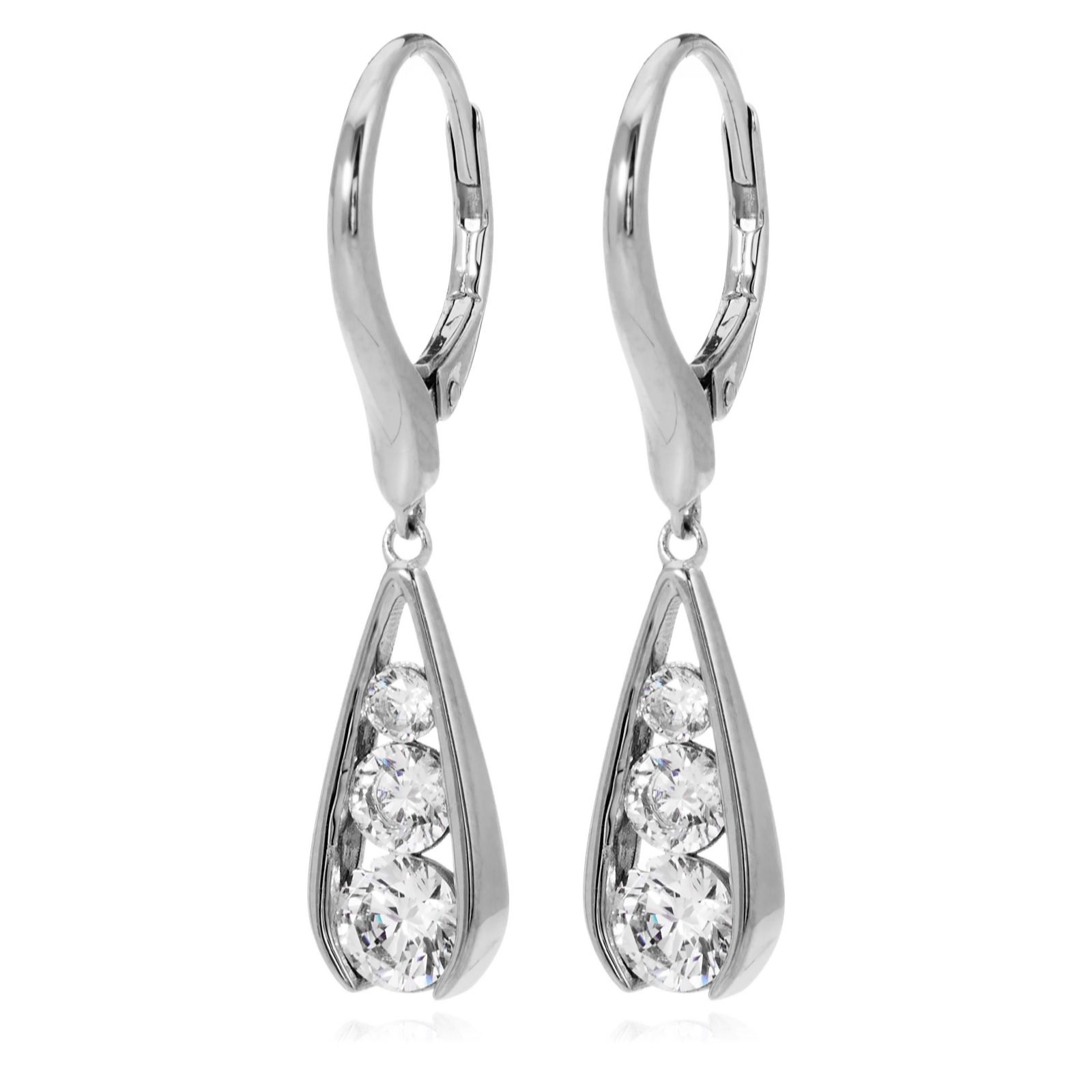 Diamonique 1.6ct tw Floating Stone Leverback Earrings Sterling Silver