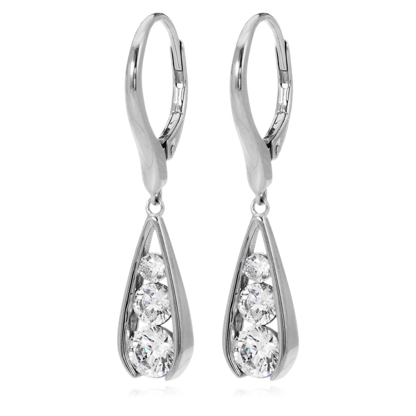 Diamonique 1.6ct tw Floating Stone Leverback Earrings Sterling Silver