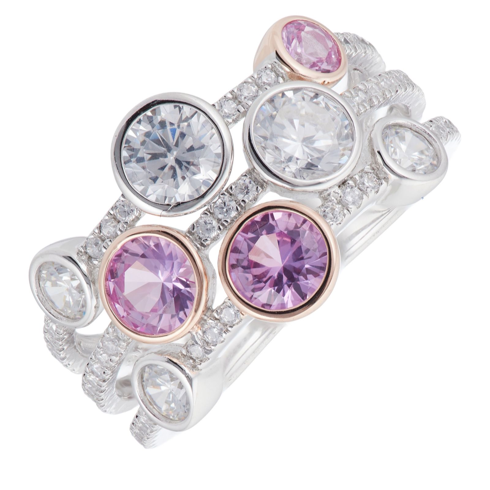 Diamonique 2ct tw Bubble 2 Tone Ring Sterling Silver