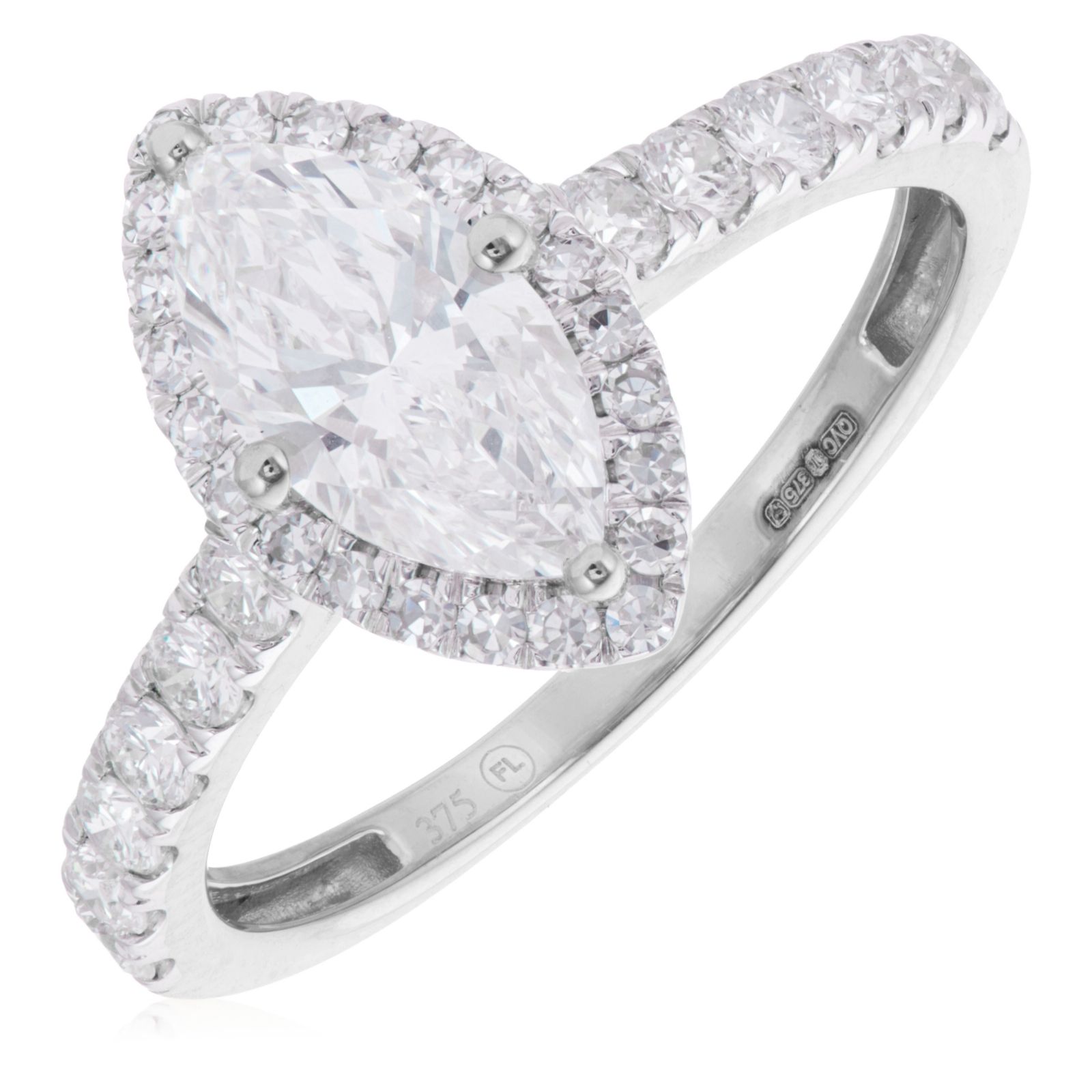 Fire Light 1.55ct Lab Grown Diamond Marquise Cut Halo Ring 9ct Gold