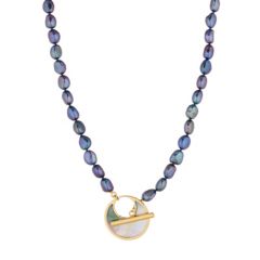 Lara Pearl Baroque 7-9mm Graduated Mother of Pearl Disc Pendant & Necklace
