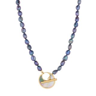 Lara Pearl Baroque 7-9mm Graduated Mother of Pearl Disc Pendant & Necklace