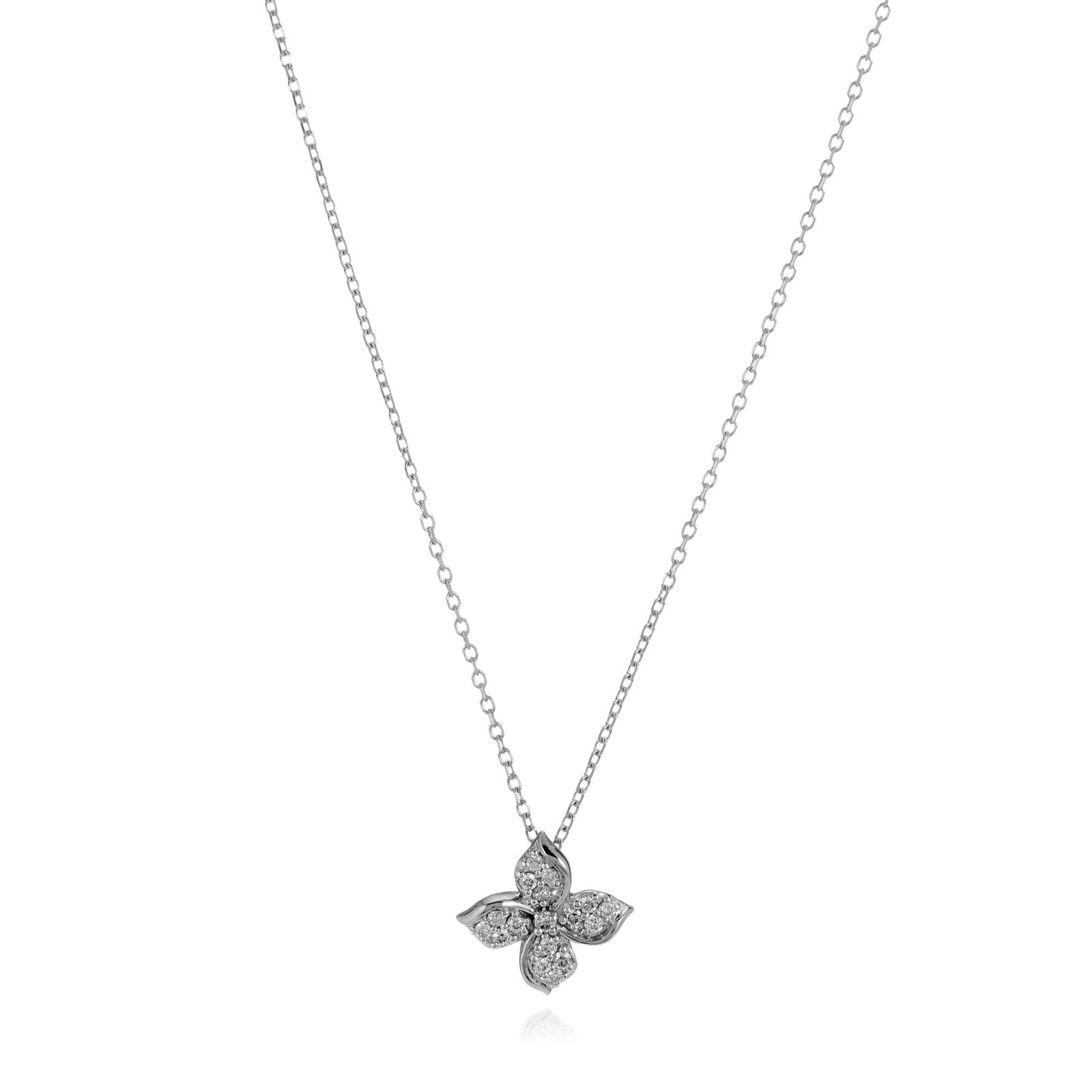 0.12ct Diamond Pave Flower Pendant &Chain 9ct Gold