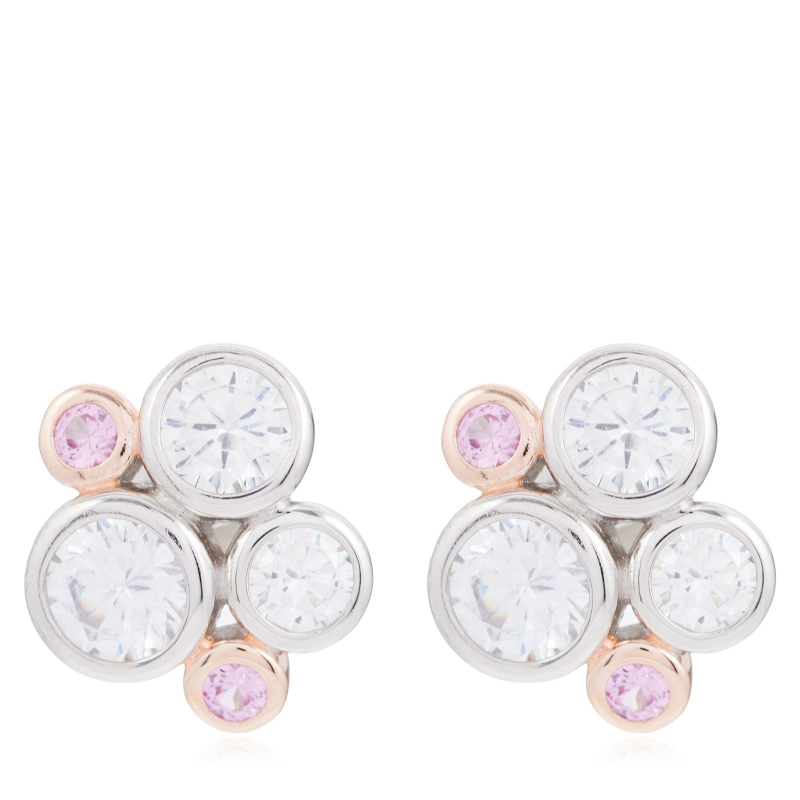Diamonique 1.5ct tw Bubble Cluster 2 Tone Earrings Sterling Silver