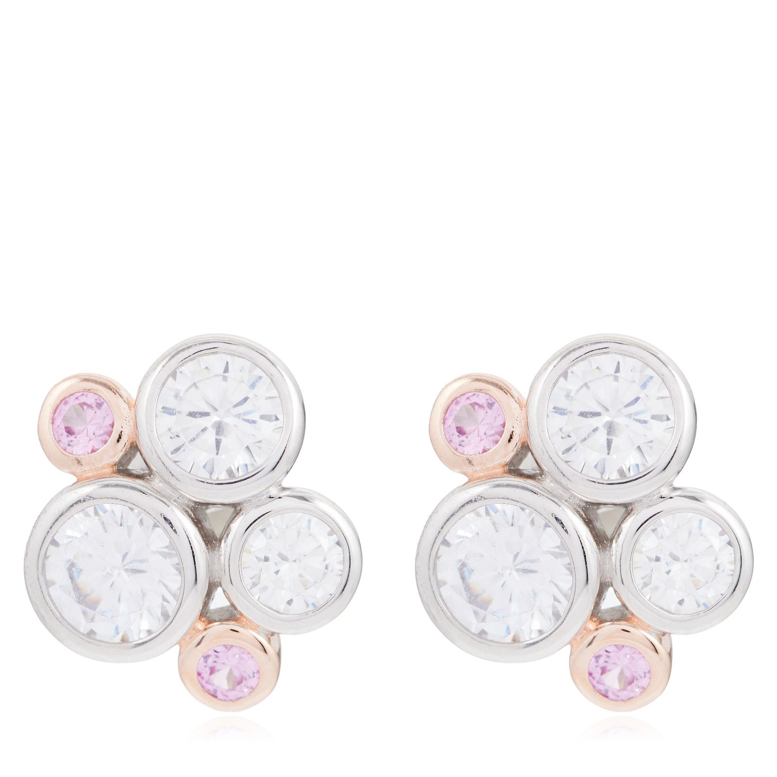 Diamonique 1.5ct tw Bubble Cluster 2 Tone Earrings Sterling Silver