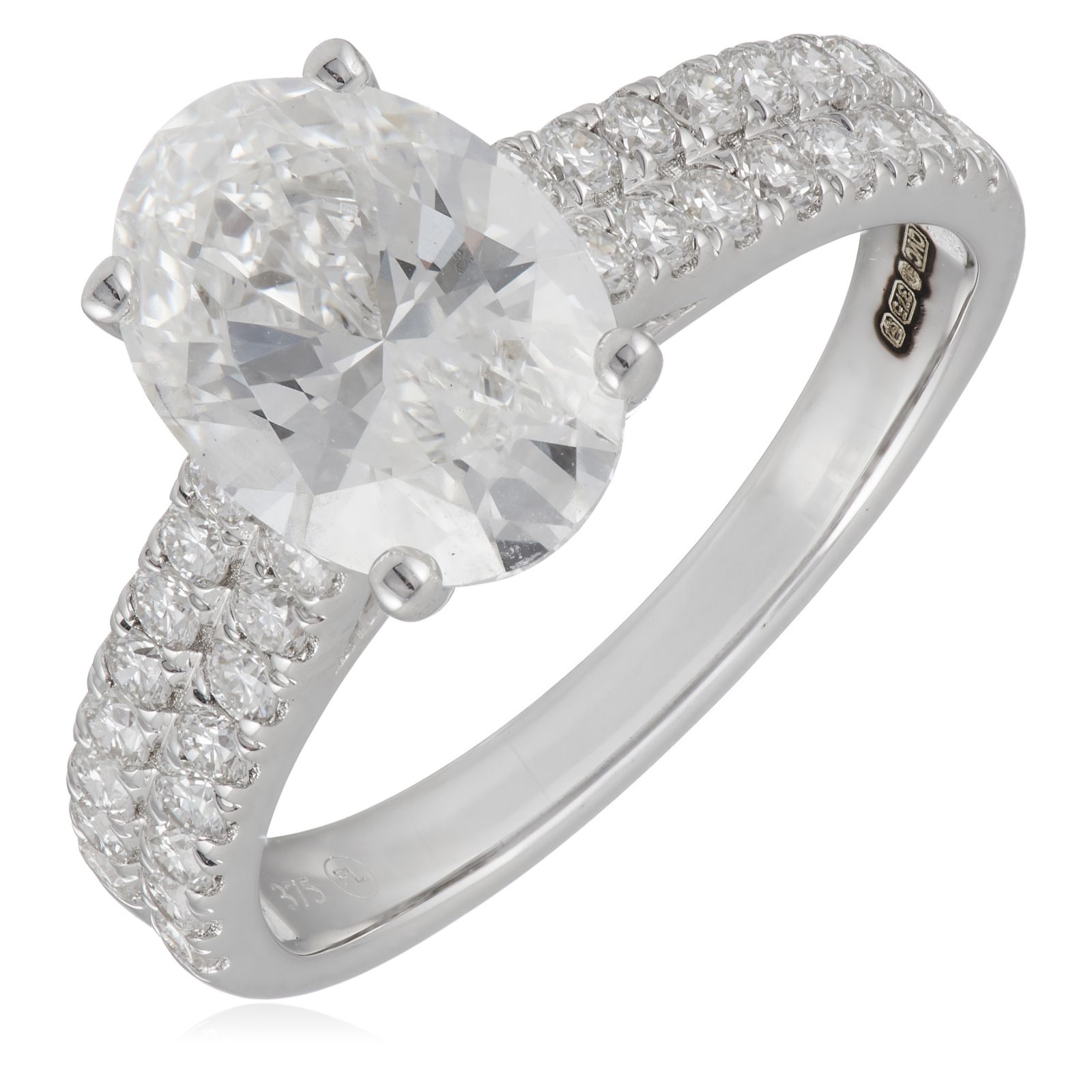 Fire Light 2.5ct Lab Grown Diamond Oval Double Row Solitaire Ring 9ct Gold