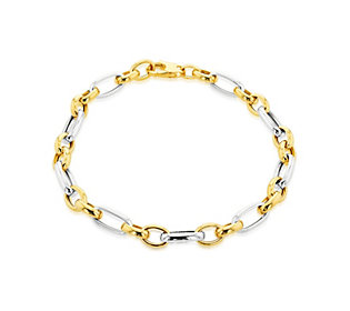 GOLD 9ct 2 Colour Gold Oval Figaro Bracelet 3.8g