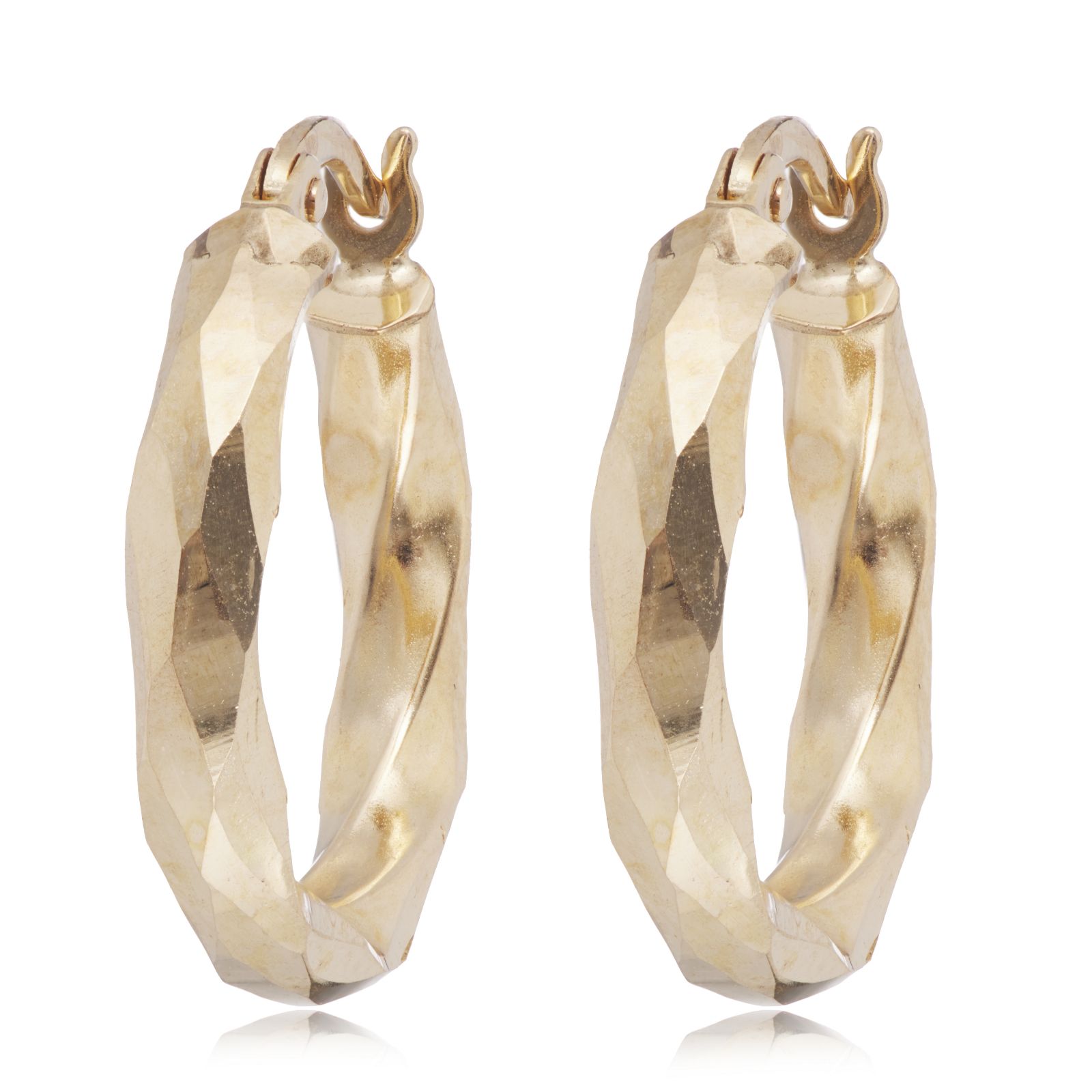 9ct Yellow Gold 18.5mm Diamond Cut Faceted Hoop Creole Earrings 1.33g