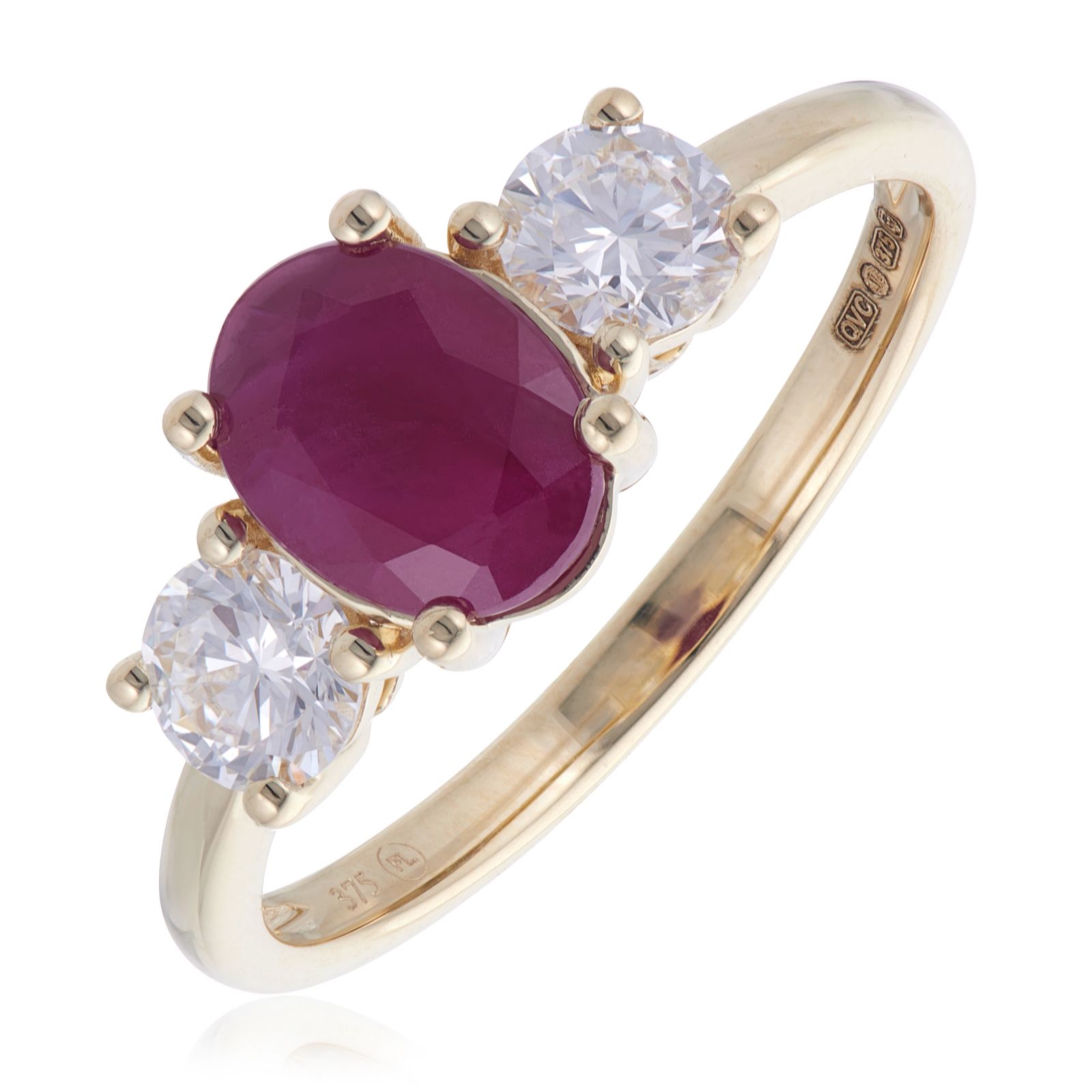 Fire Light 1.26ct Ruby and 0.60ct Lab Grown Diamond Trilogy Ring 9ct Gold