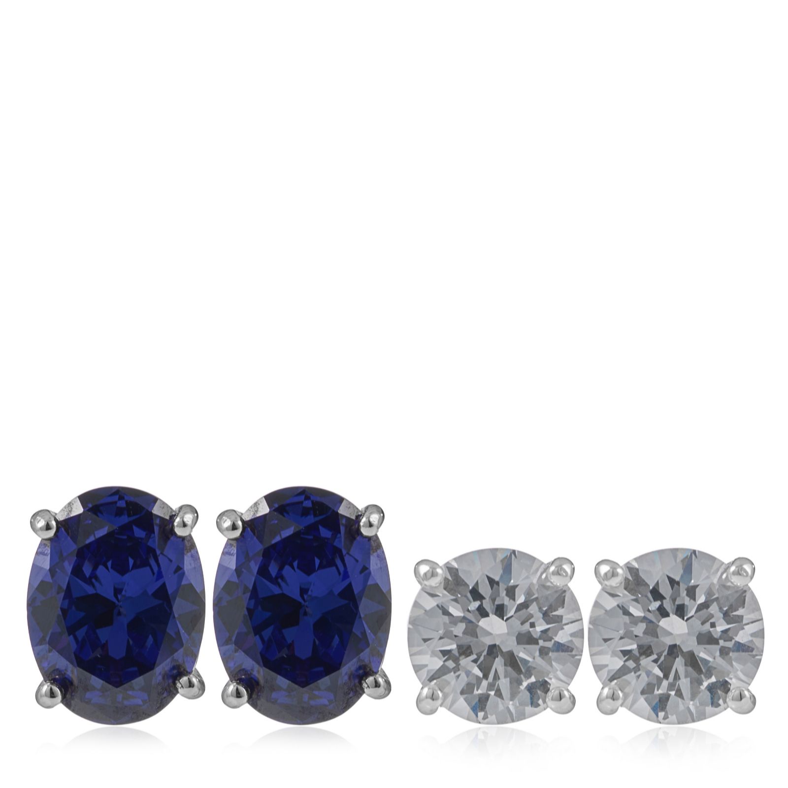 Diamonique 4.8ct tw Set of 2 Stud Earrings Sterling Silver