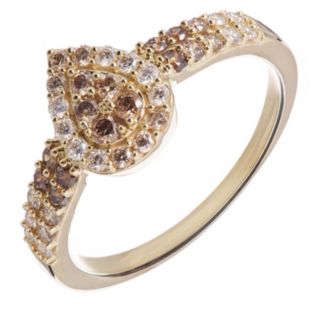 0.50ct Chocolate Diamond Pave Pear Shape Ring 9ct Gold