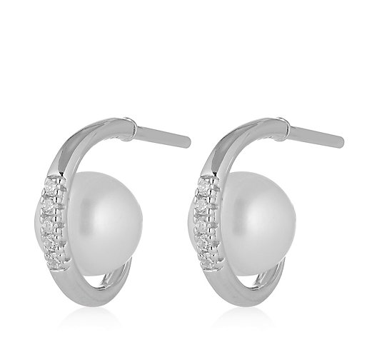 Diamonique 0.05ct tw Pearl Cuff Earring Sterling Silver