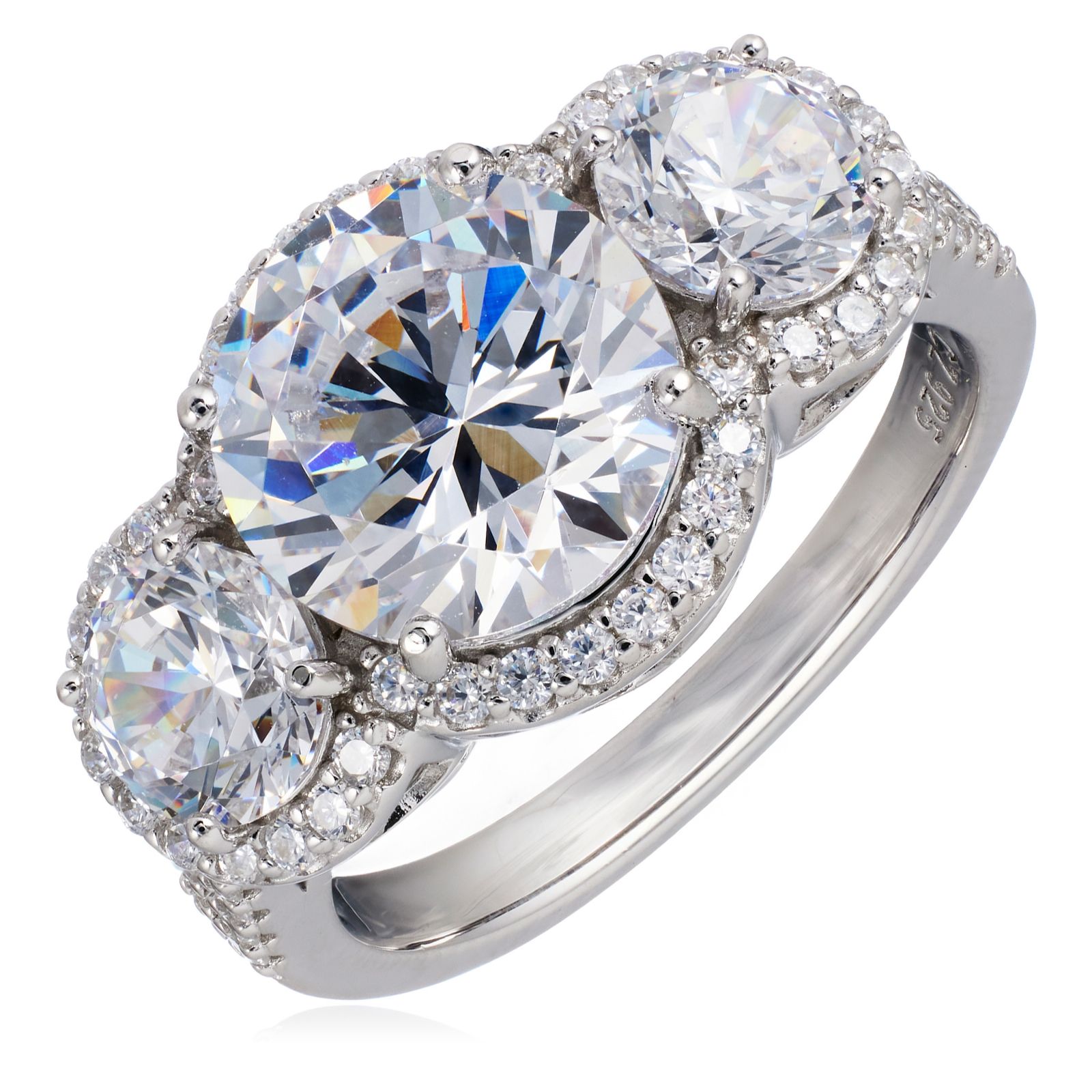 Diamonique 6.4ct tw Diamond Cut Trilogy Ring Sterling Silver