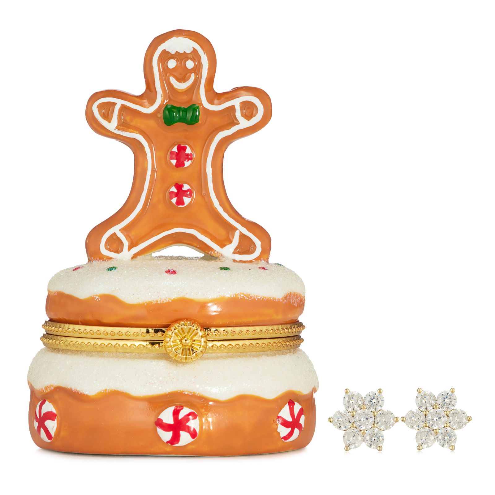 Diamonique 1ct tw Earrings in Ceramic Gingerbread Man Giftbox