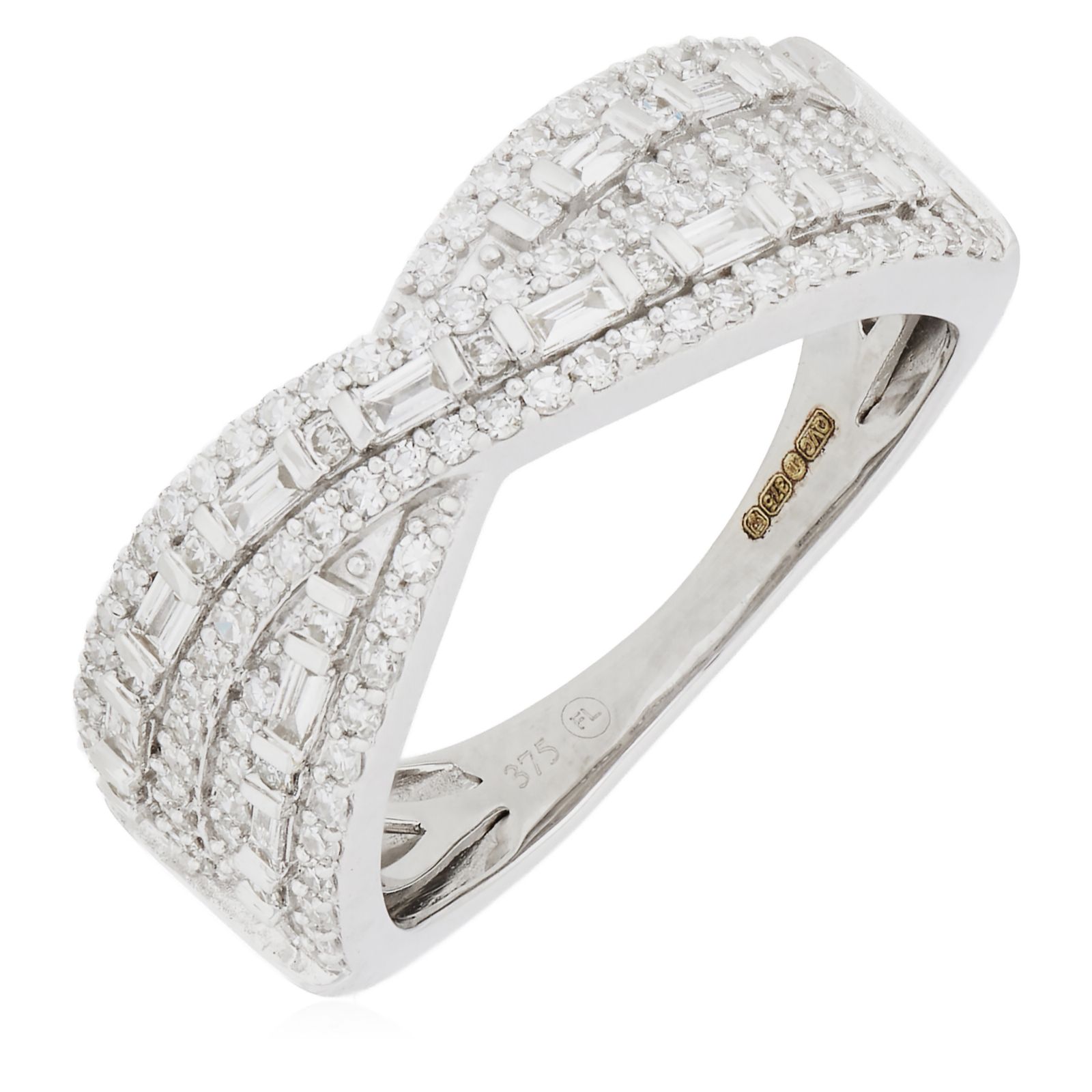 0.75ct Lab Grown Diamond Mixed Cut Cross Over Band Ring 9ct Gold