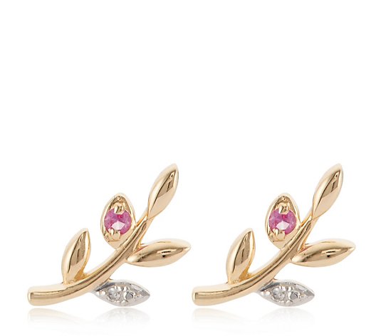 0.03ct Pink Sapphire& Diamond Accent Floral Stud Earring 9ct Gold