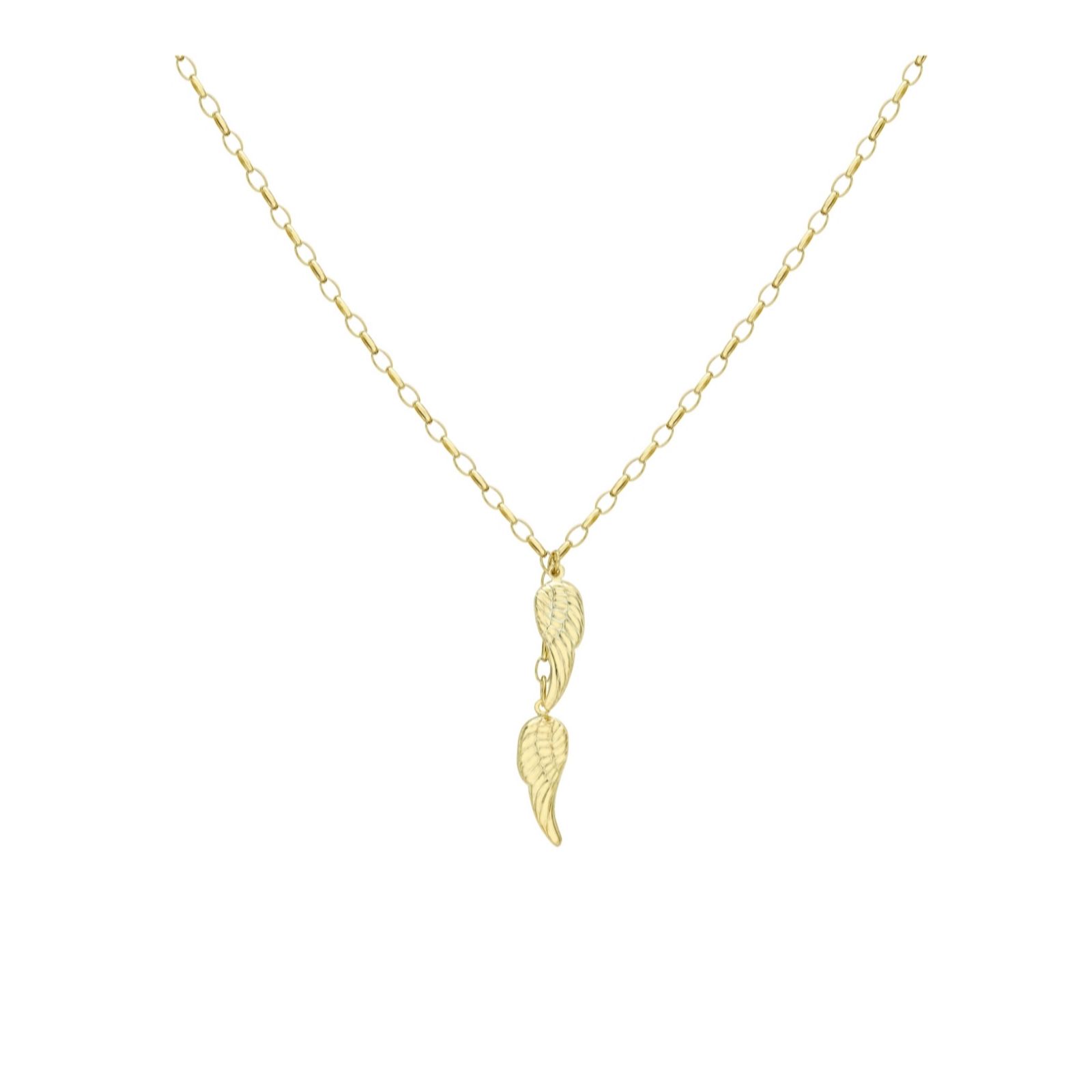 GOLD 9ct Yellow Angel Wings Charm Drop Necklace 46cm/18' 3.23g - QVC UK