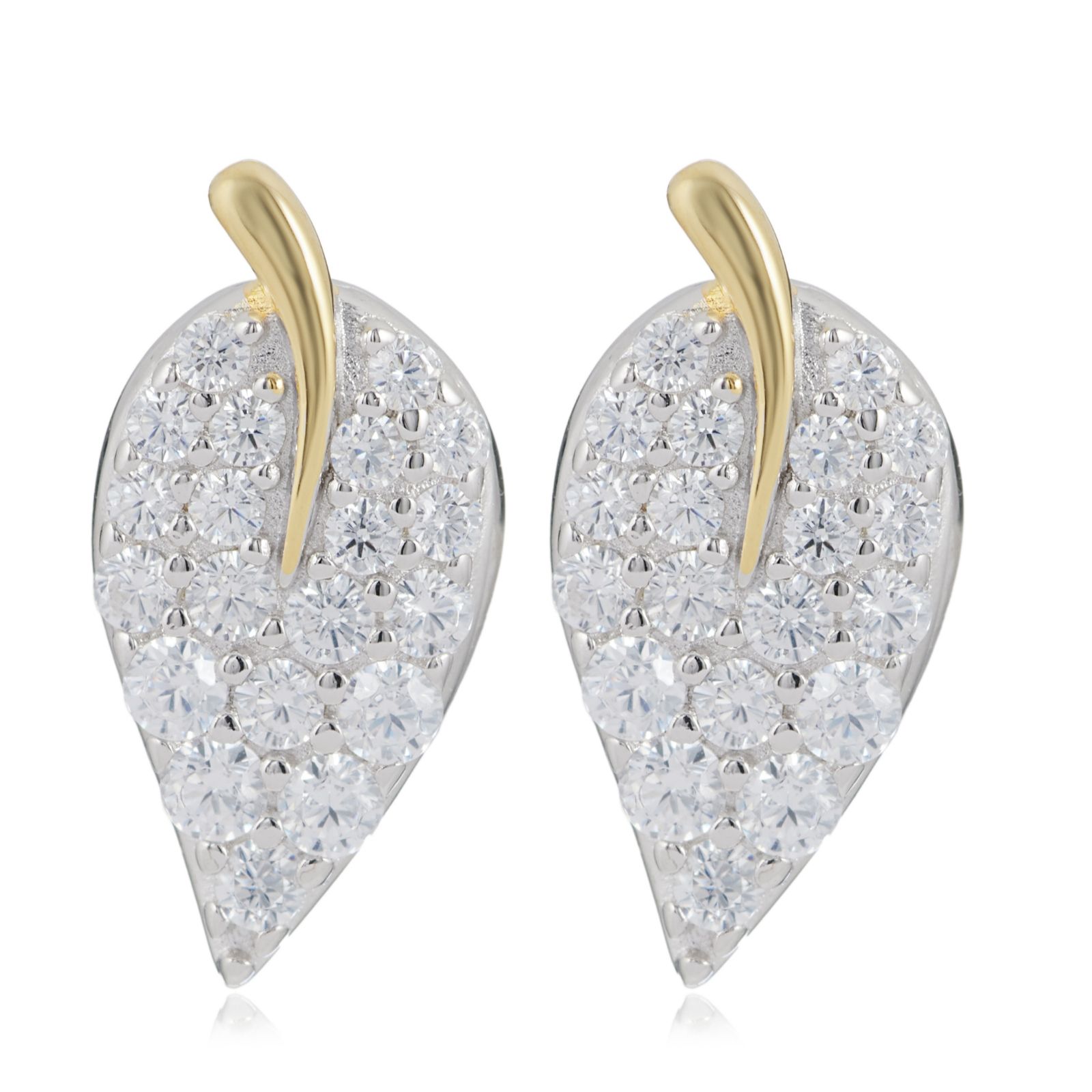 Diamonique 0.40 ct tw Pave Leaf Stud Earrings Sterling Silver
