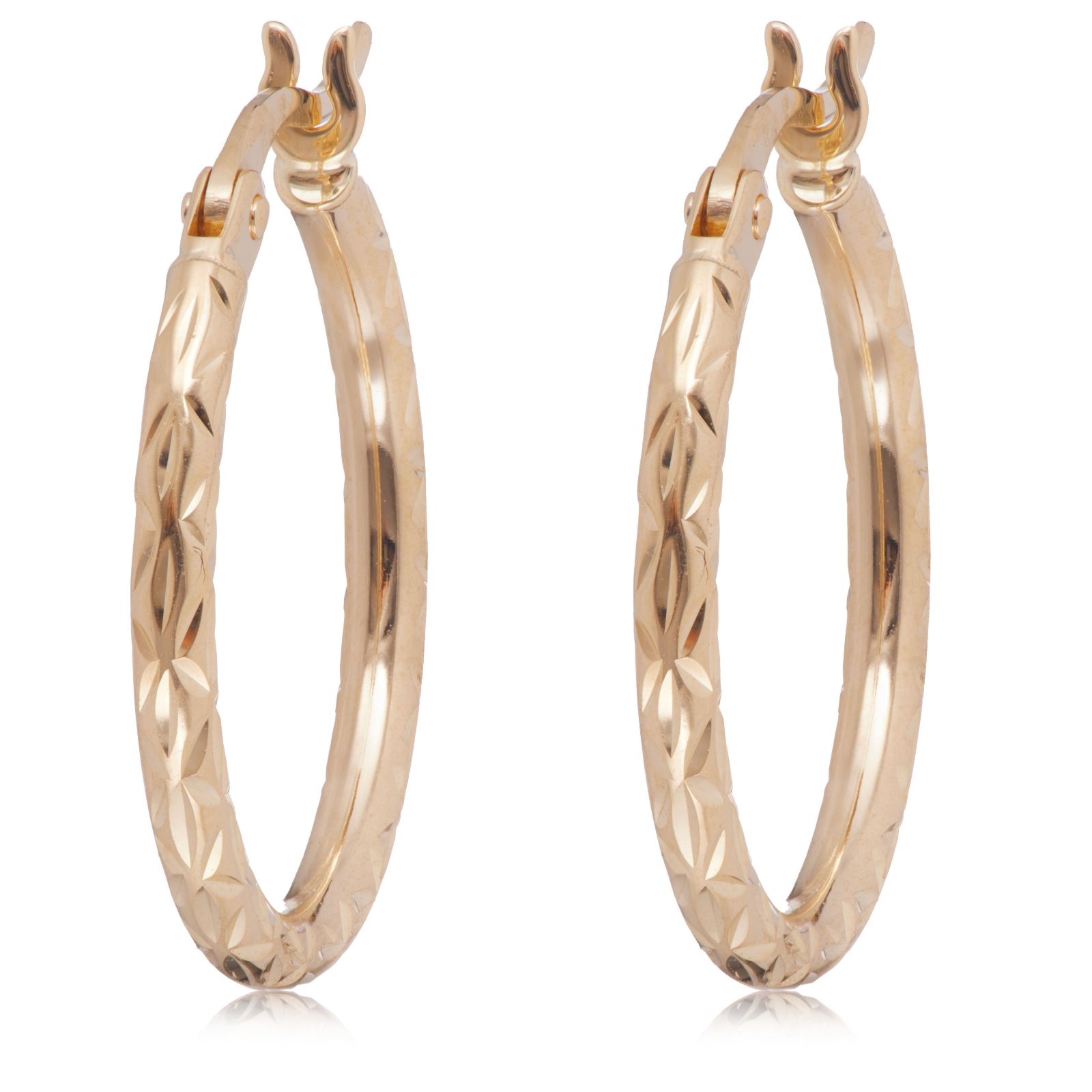 GOLD 9ct Yellow Gold 15mm Diamond Cut Hoop Creole Earrings 0.95g
