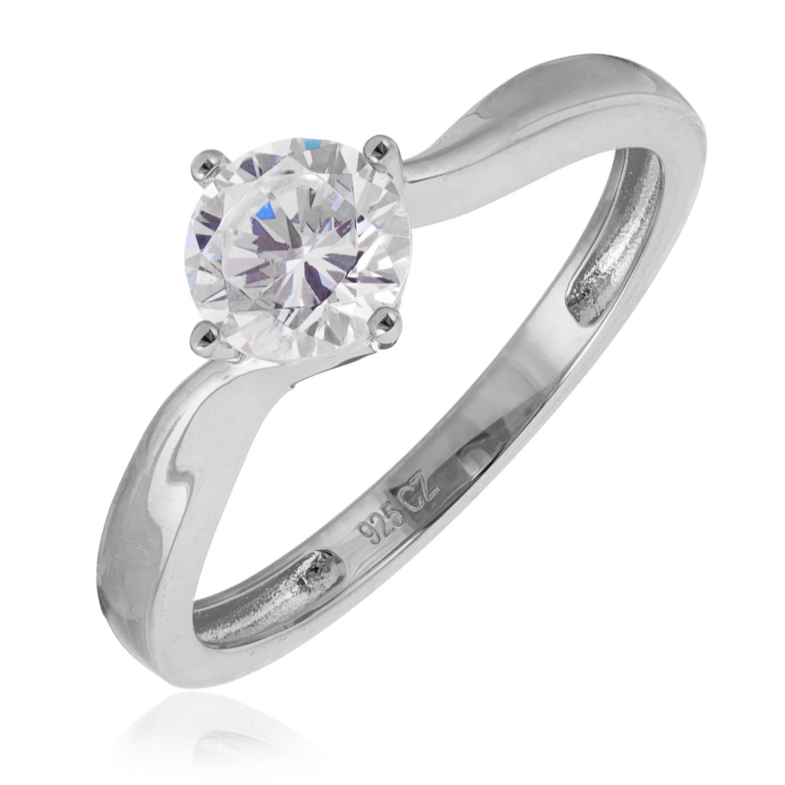 Diamonique 1ct Twist Solitaire Ring Sterling Silver