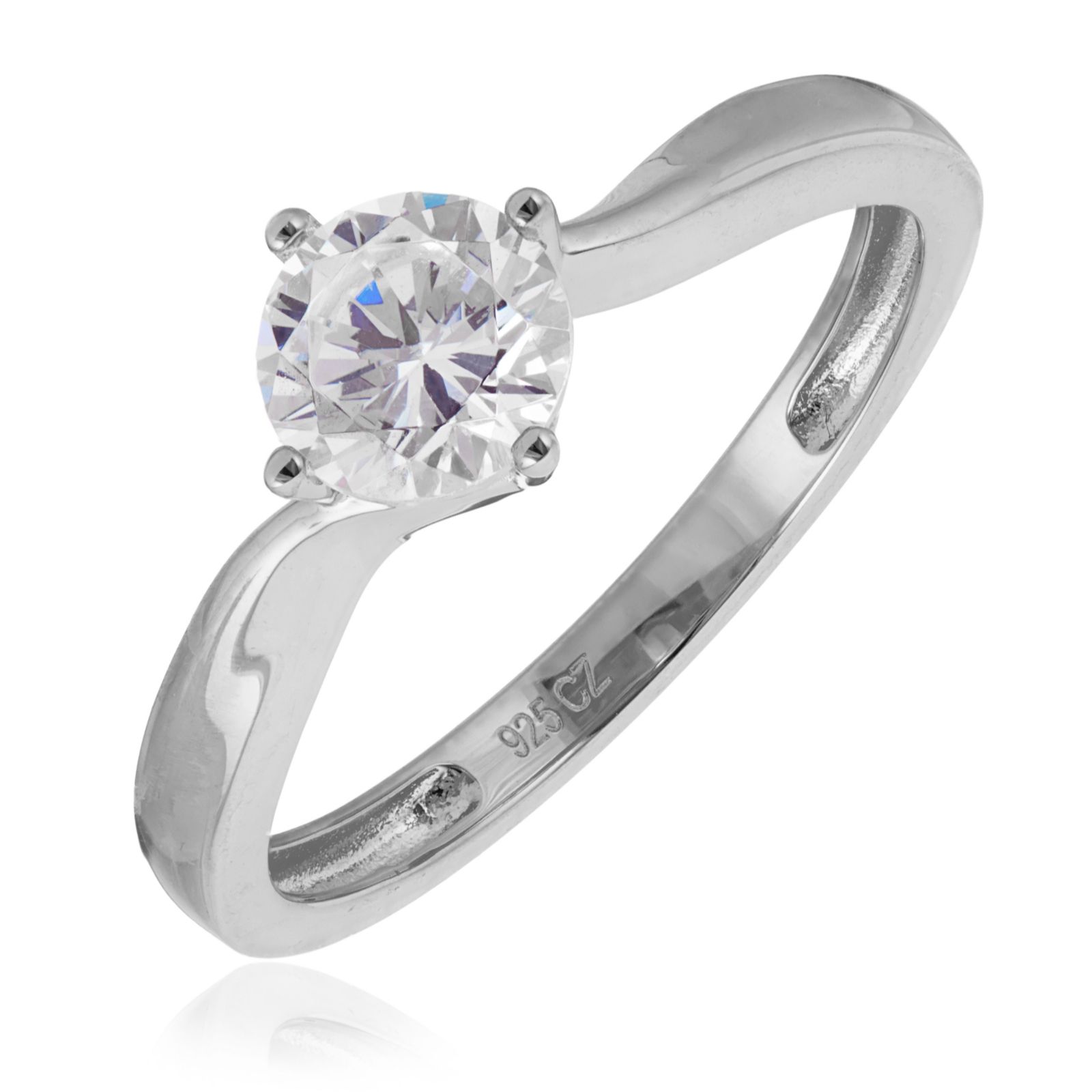 Diamonique 1ct Twist Solitaire Ring Sterling Silver