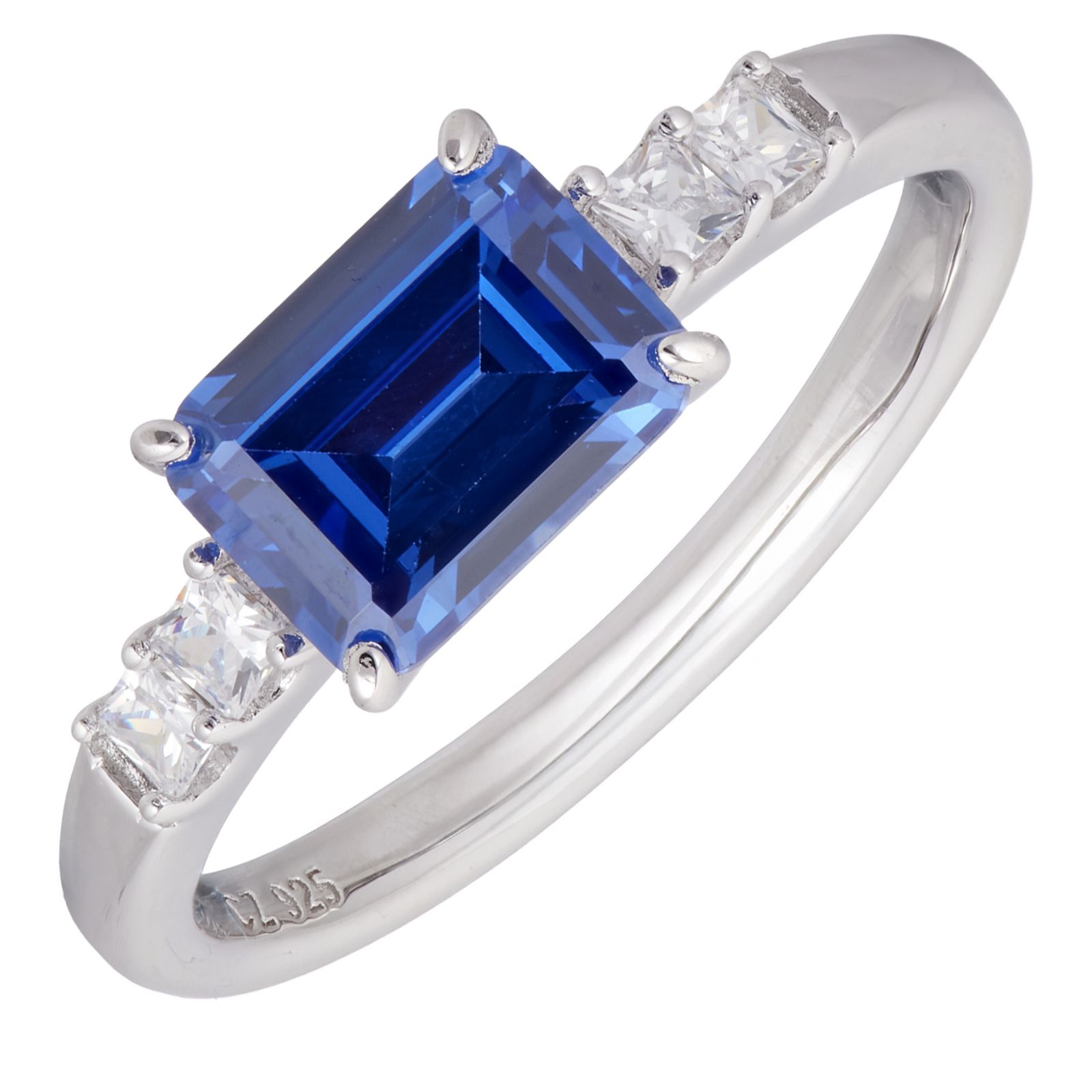Diamonique 1.6ct East West Emerald- Cut Ring Sterling Silver