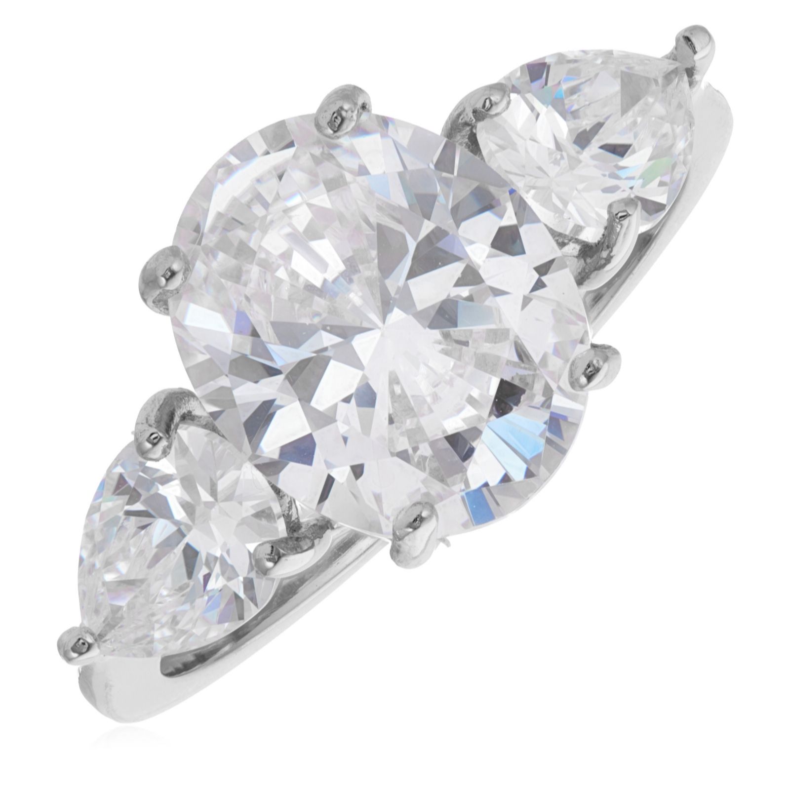 Diamonique 5.5ct tw Oval Mixed Pear Cust Trilogy Ring