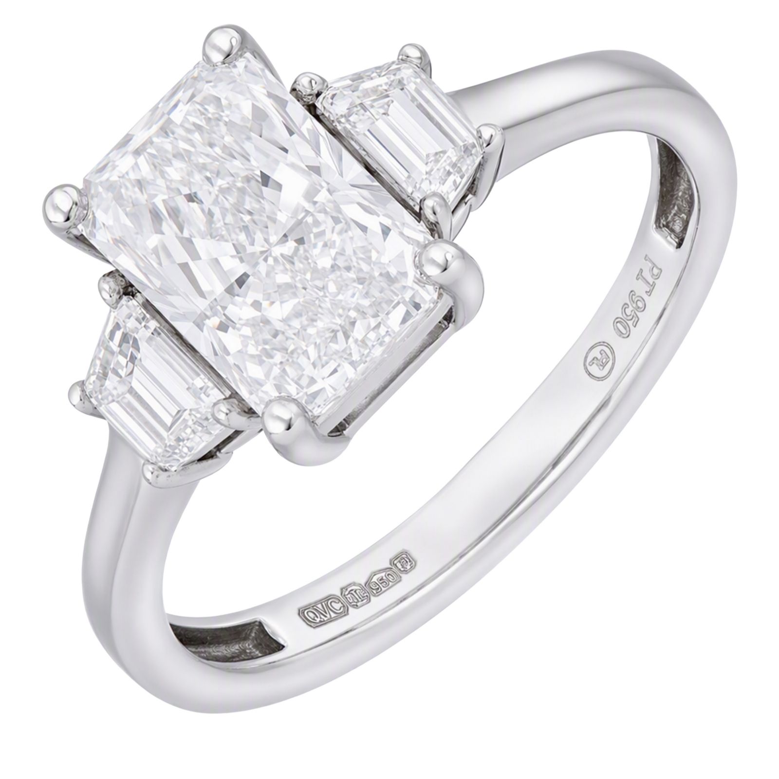 Fire Light 2.40ct Lab Grown Diamond Radiant & Trapezoid Cut Ring Platinum